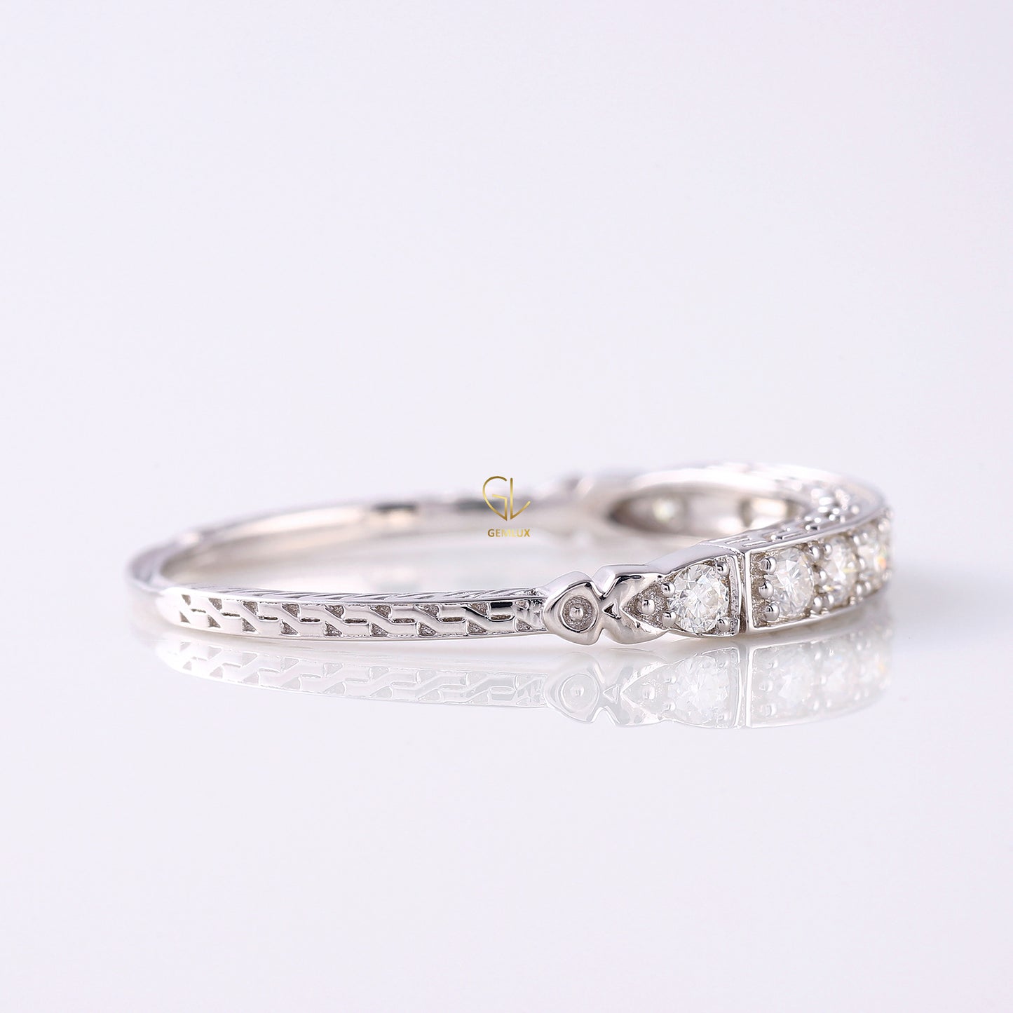 Vintage Moissanite Antique Stacking Wedding Band