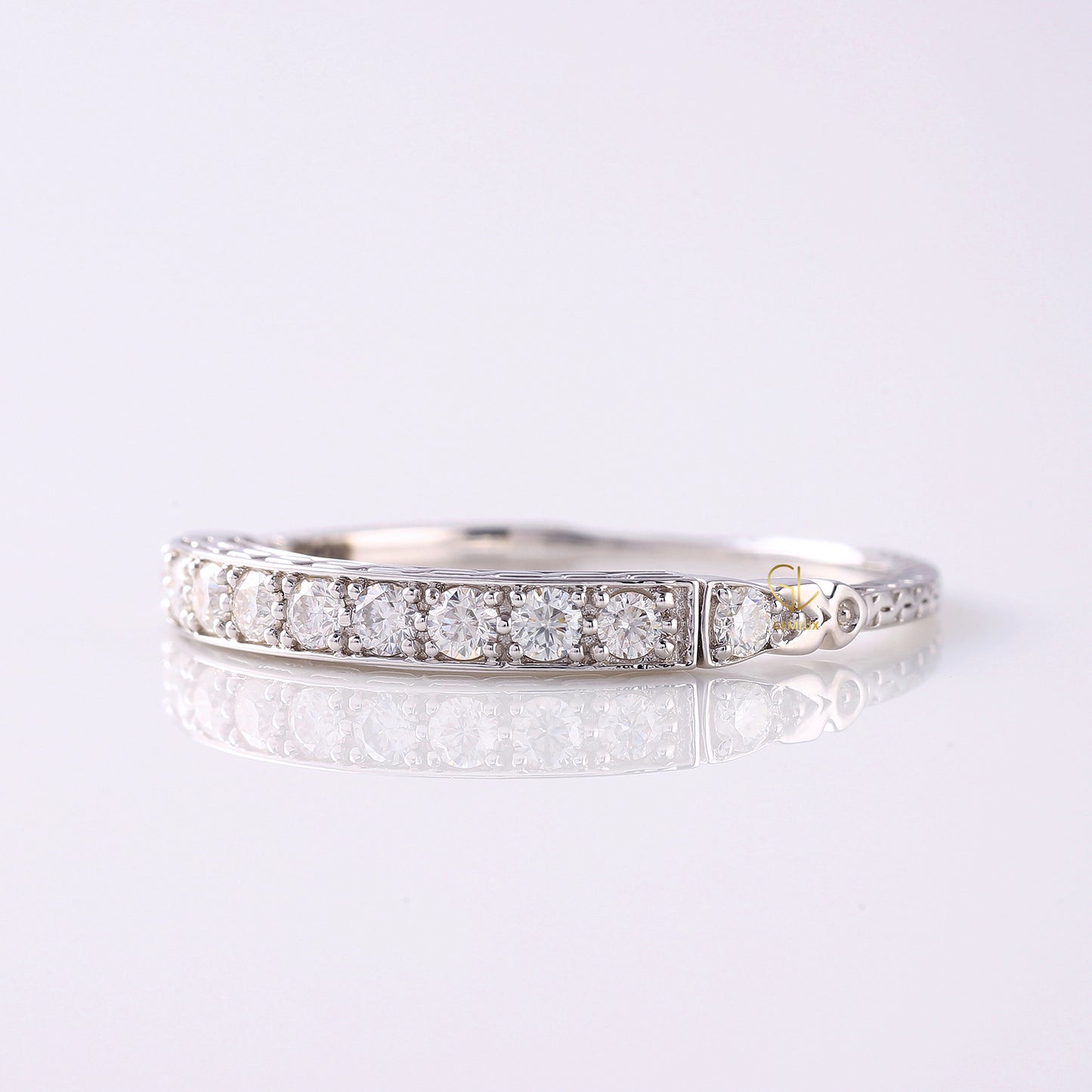 Vintage Moissanite Antique Stacking Wedding Band