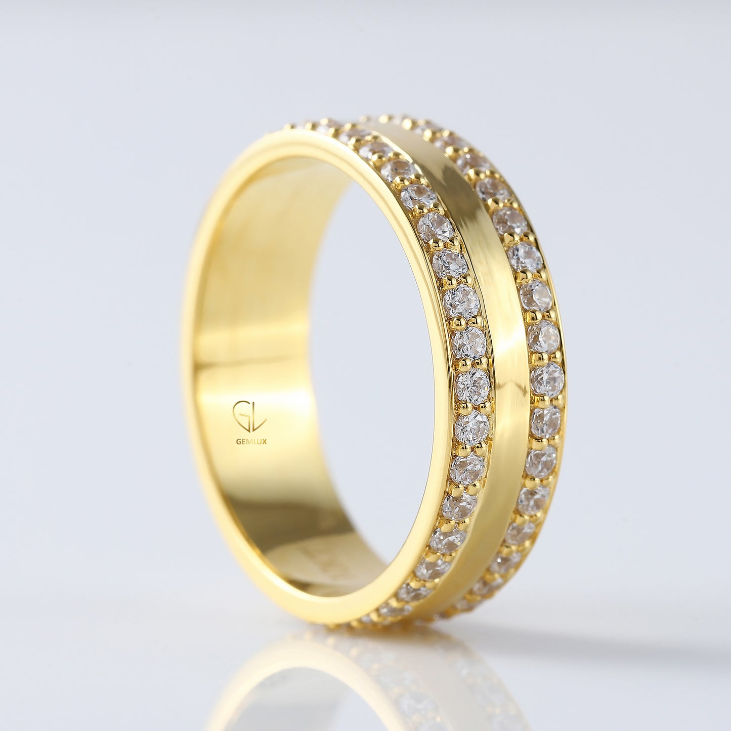 Lab Grown Two Row Wide Wedding Band For Men