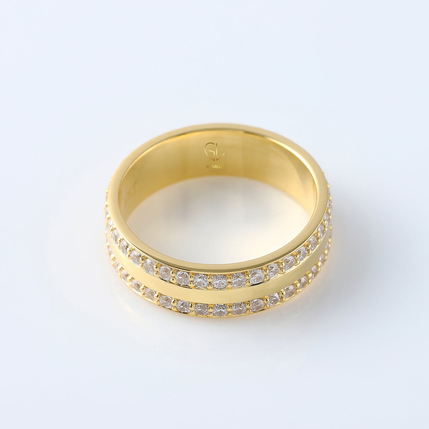 Lab Grown Two Row Wide Wedding Band For Men