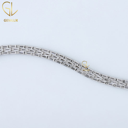 925 Silver Baguette Cut Moissanite Tennis Bracelet