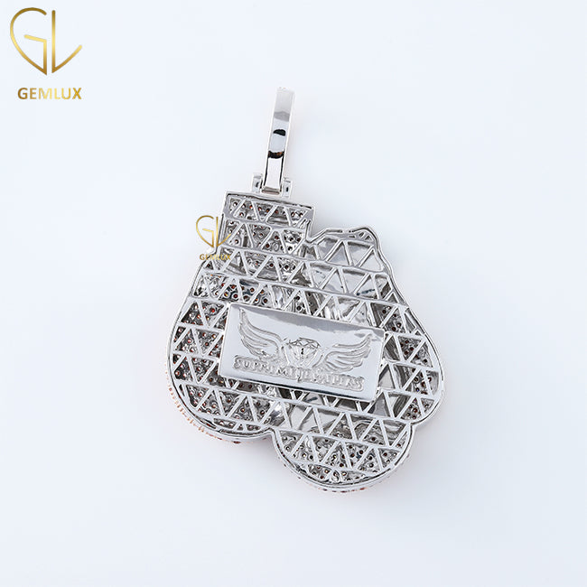 Iced Out Pink Diamond Boxing Gloves Hiphop Pendant