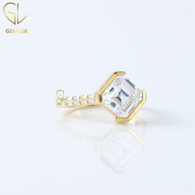 Asscher Cut Moissanite Half Bezel Set Engagement Ring