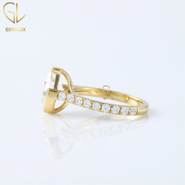 Asscher Cut Moissanite Half Bezel Set Engagement Ring