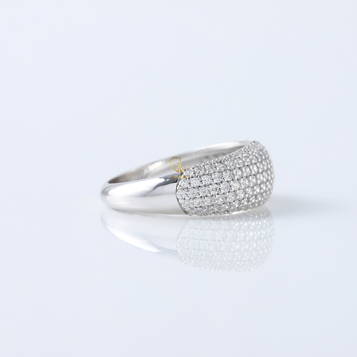 Dome Style Round Cut Moissanite Diamond Pave Set Wedding Band