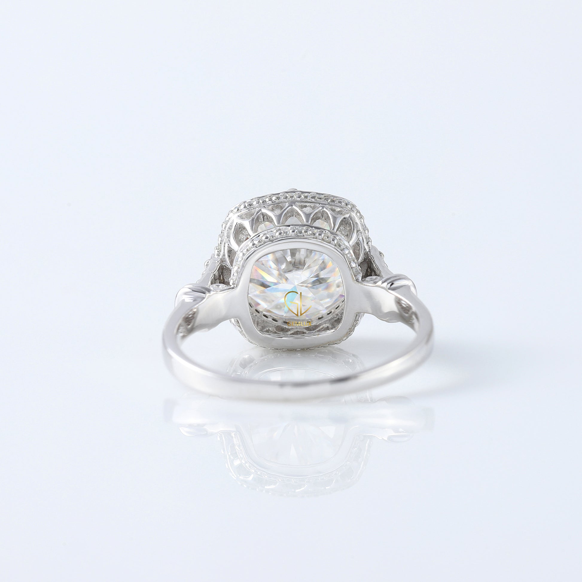 Art Deco Round Cut Moissanite Diamond Hidden Halo Engagement Ring