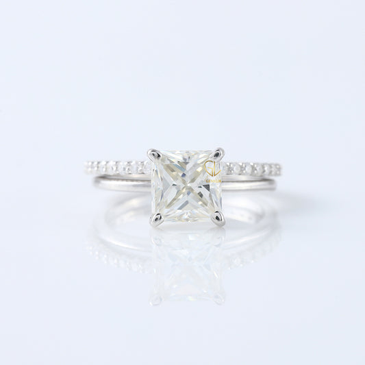Princess Cut Moissanite Solitaire Diamond Ring With Matching Eternity Ring Set