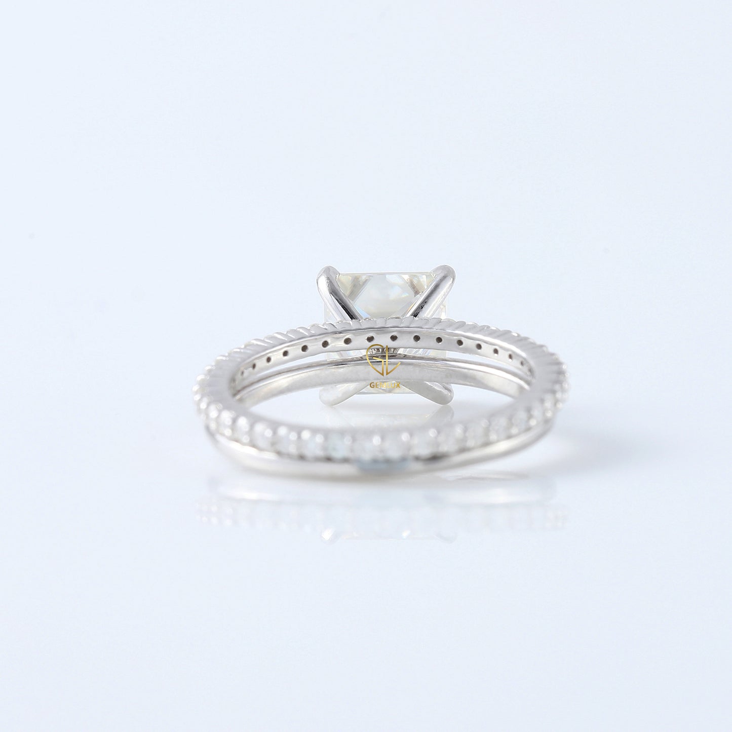 Princess Cut Moissanite Solitaire Diamond Ring With Matching Eternity Ring Set