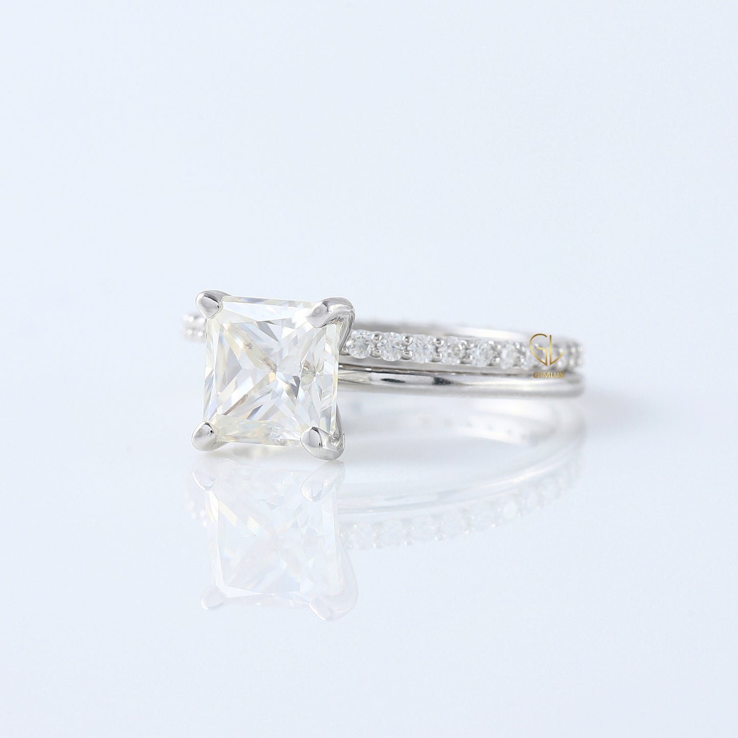 Princess Cut Moissanite Solitaire Diamond Ring With Matching Eternity Ring Set