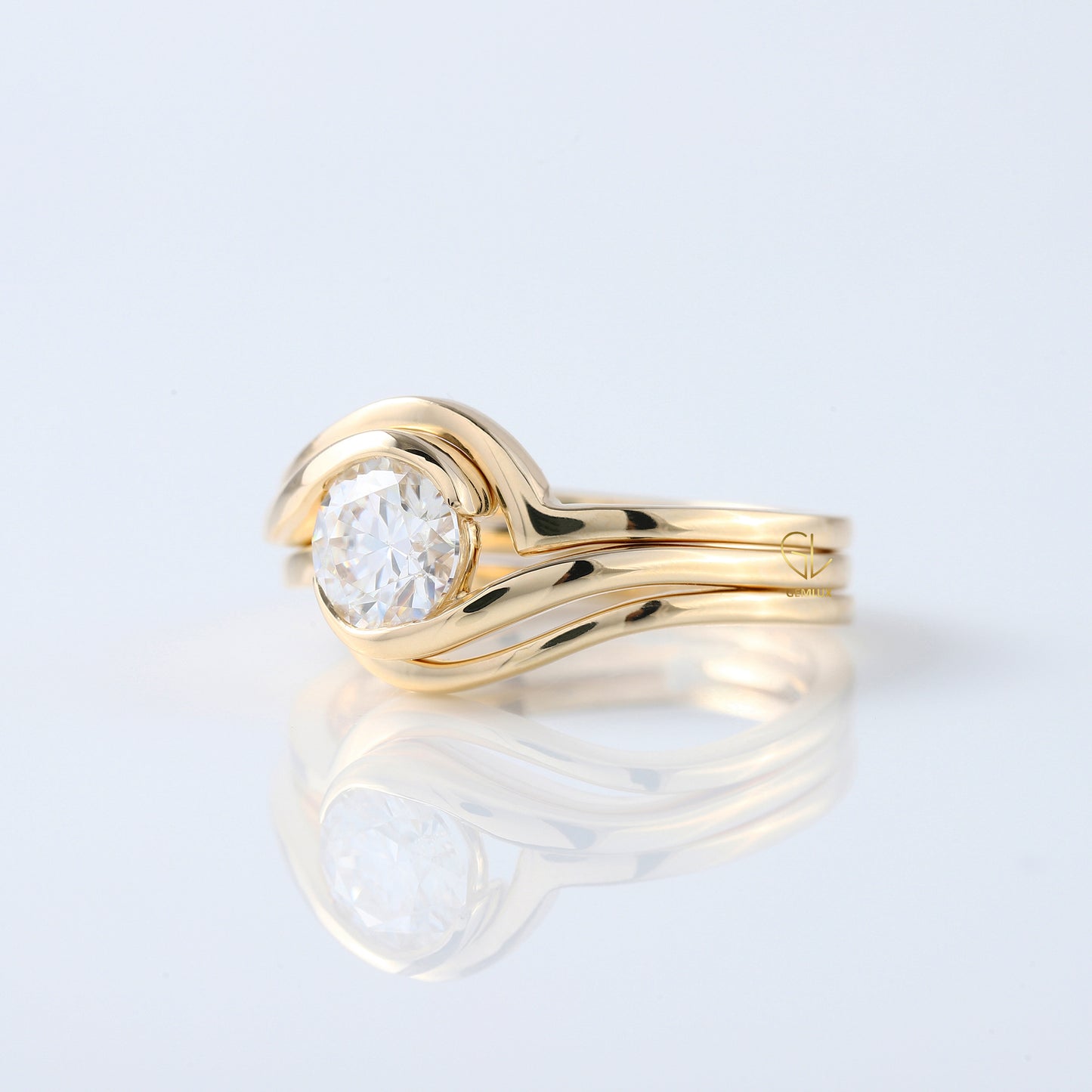 1 ct Round Cut Lab Grown Diamond Solitaire Bypass Trio Ring Set