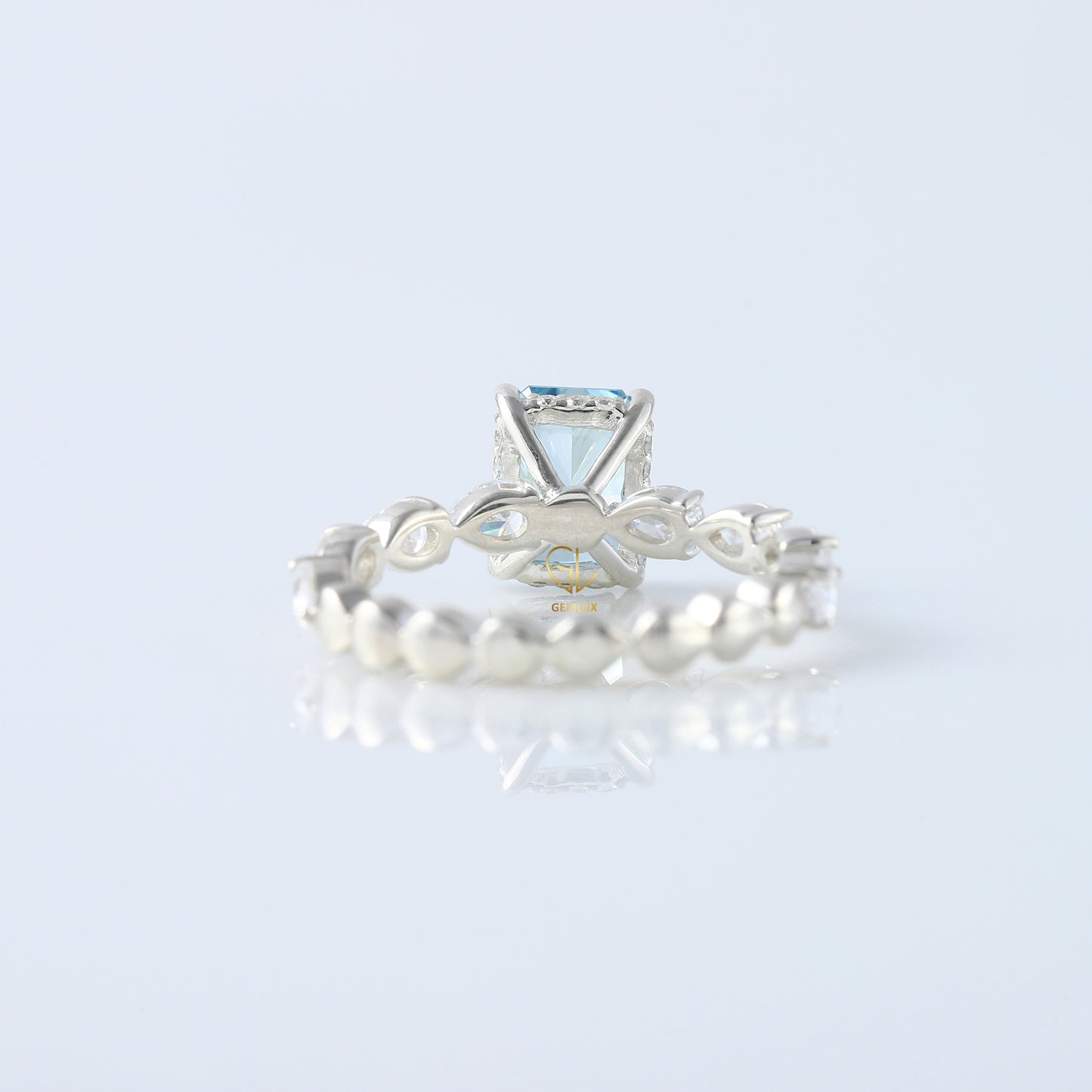 Blue Radiant Cut Lab Grown Diamond Solitaire With Accent Engagement Ring