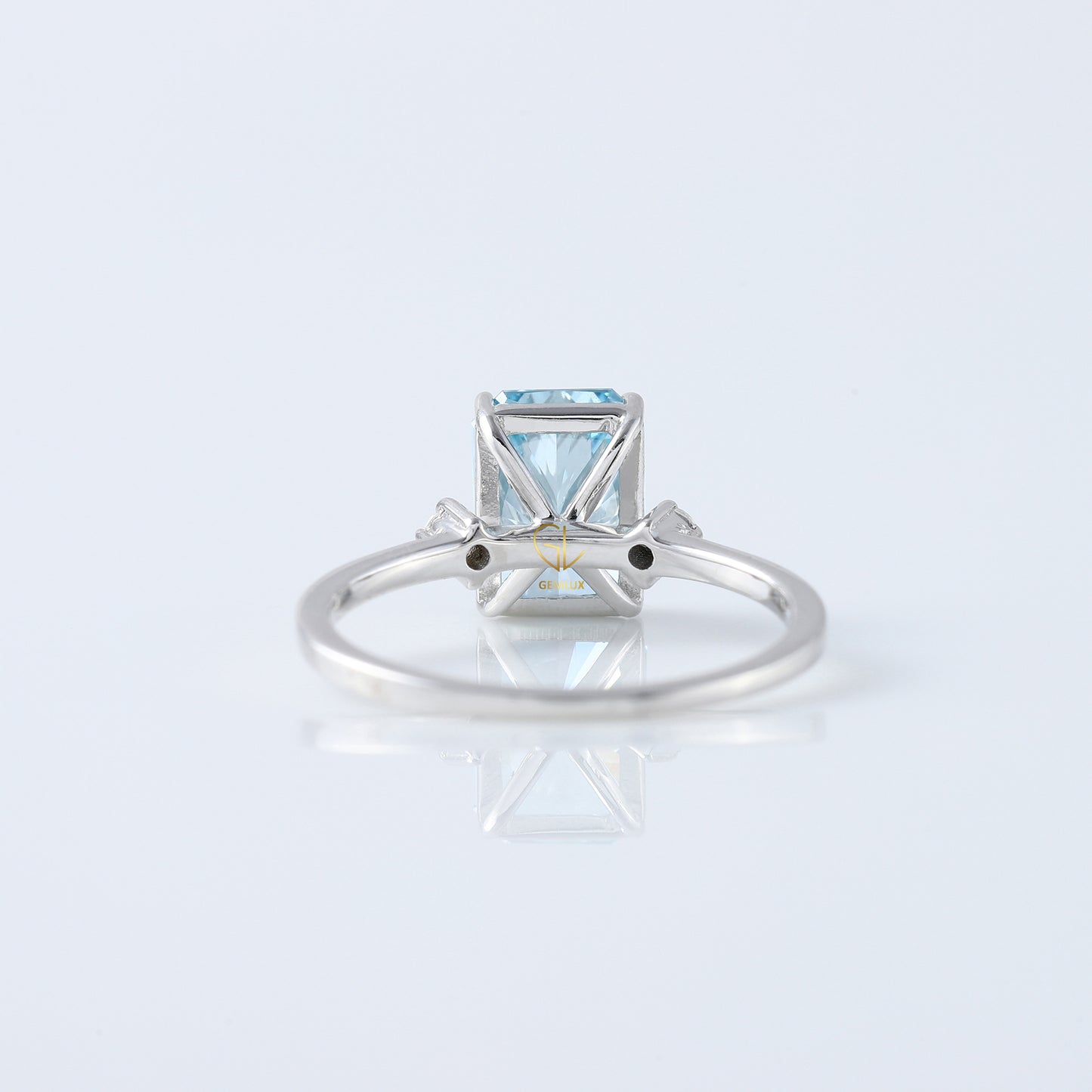 Blue Radiant Cut Lab Grown Diamond Three Stone Engagement Ring