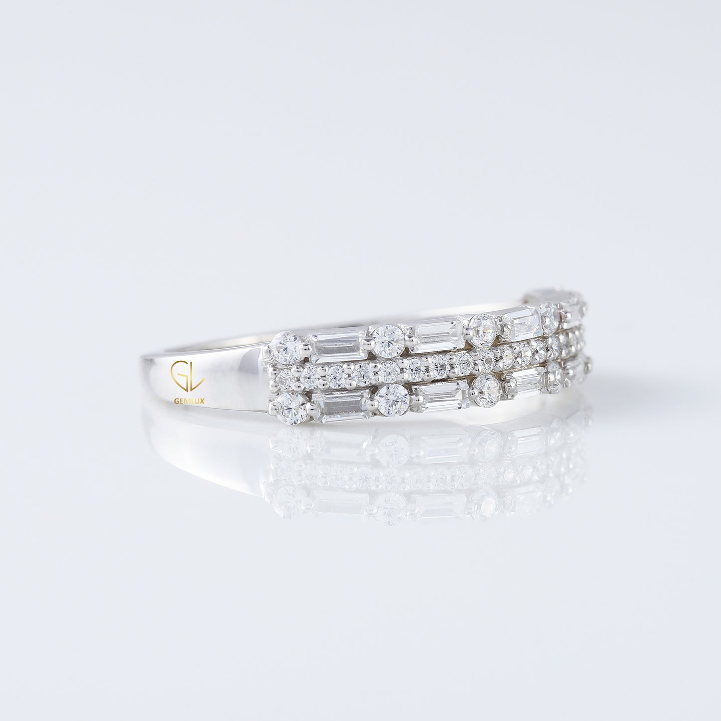 Three Row Moissanite Eternity Wedding Band