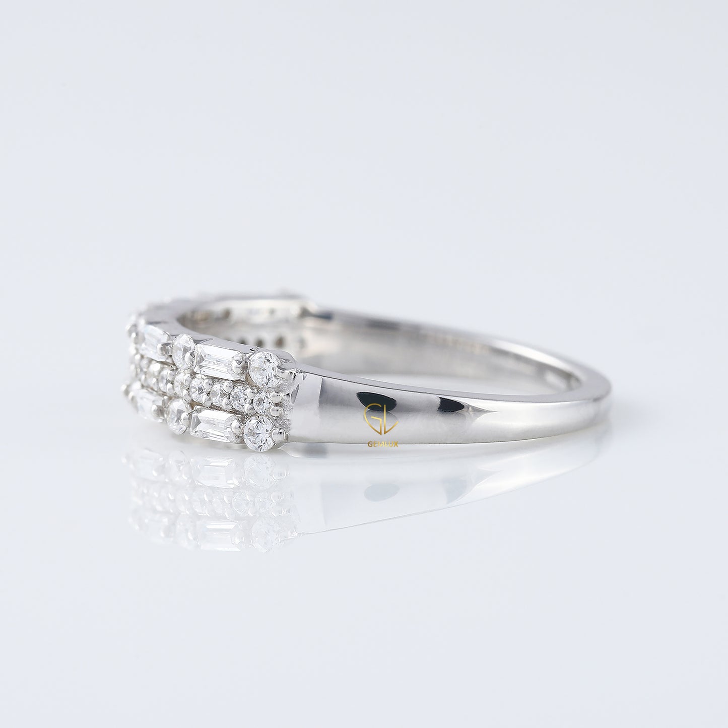 Three Row Moissanite Eternity Wedding Band