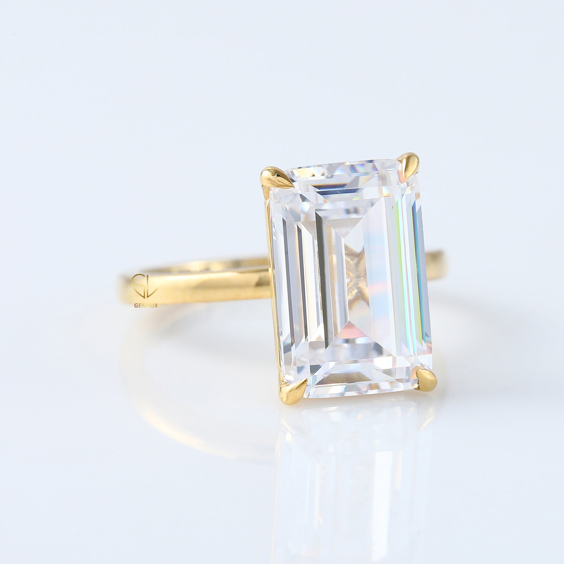 Emerald Cut Moissanite Solitaire Engagement Ring