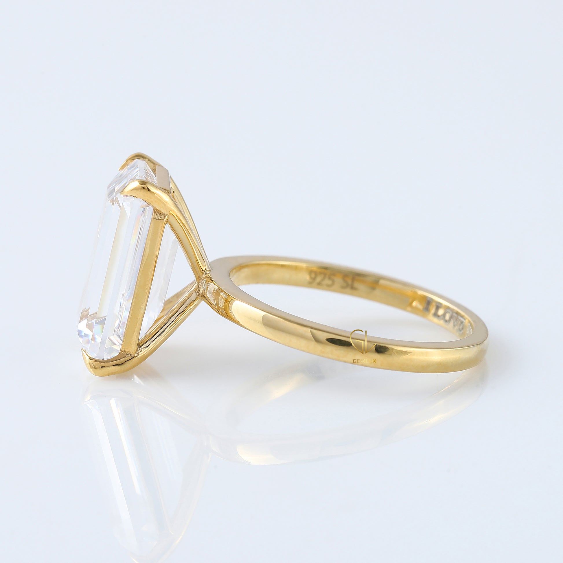 Emerald Cut Moissanite Solitaire Engagement Ring