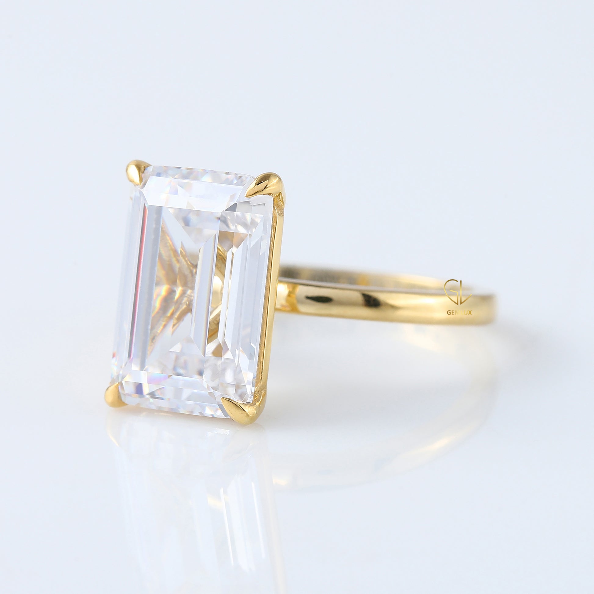 Emerald Cut Moissanite Solitaire Engagement Ring