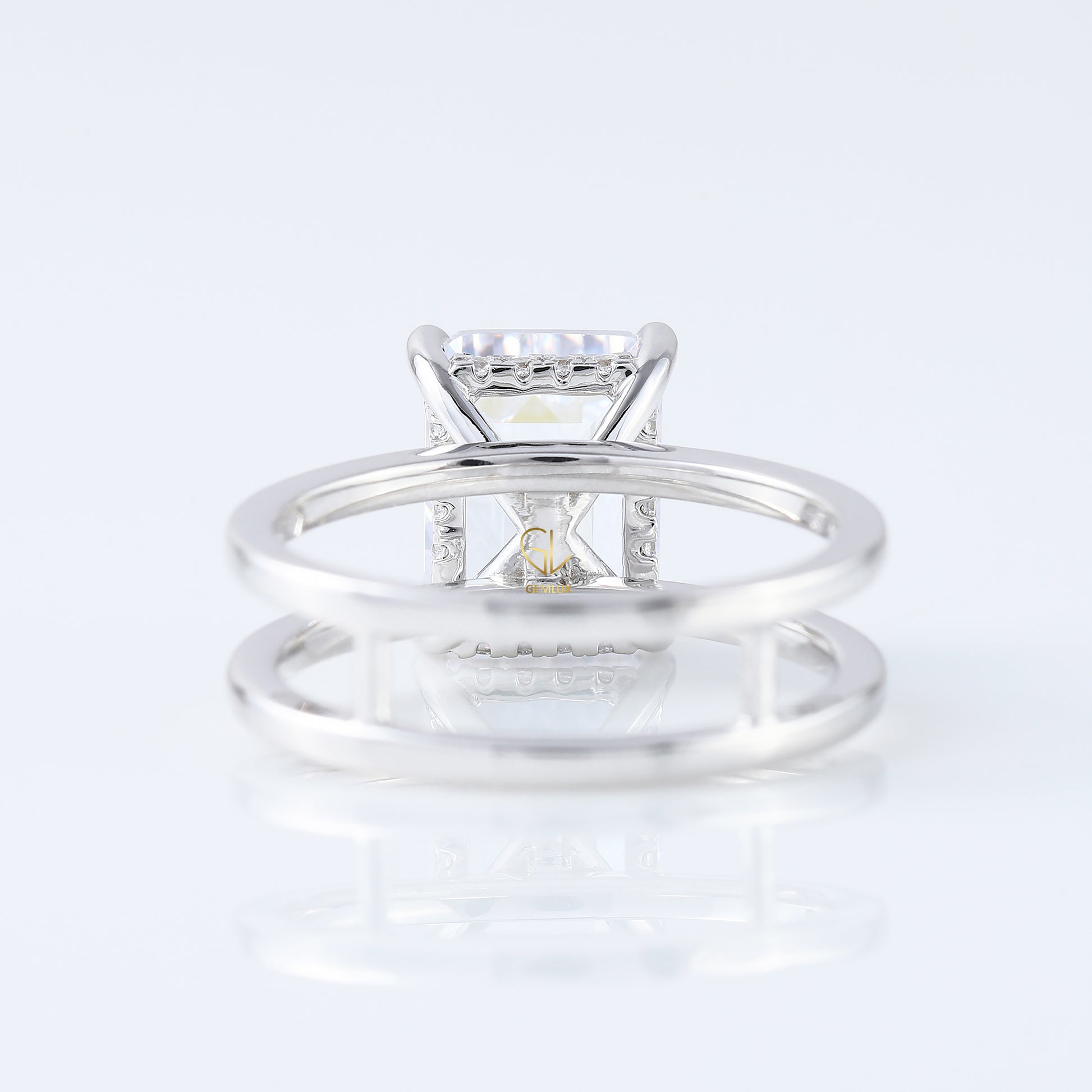 Emerald Cut Moissanite Double Band Solitaire Ring
