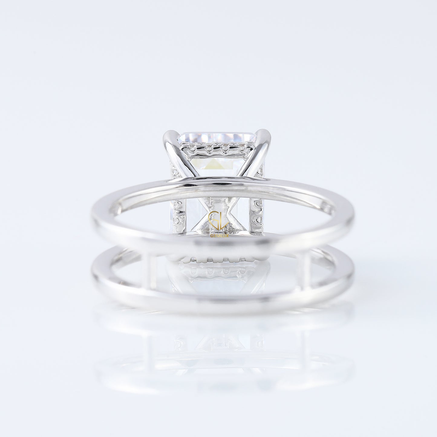 4ct Emerald Cut Lab Grown Double Band Solitaire Ring