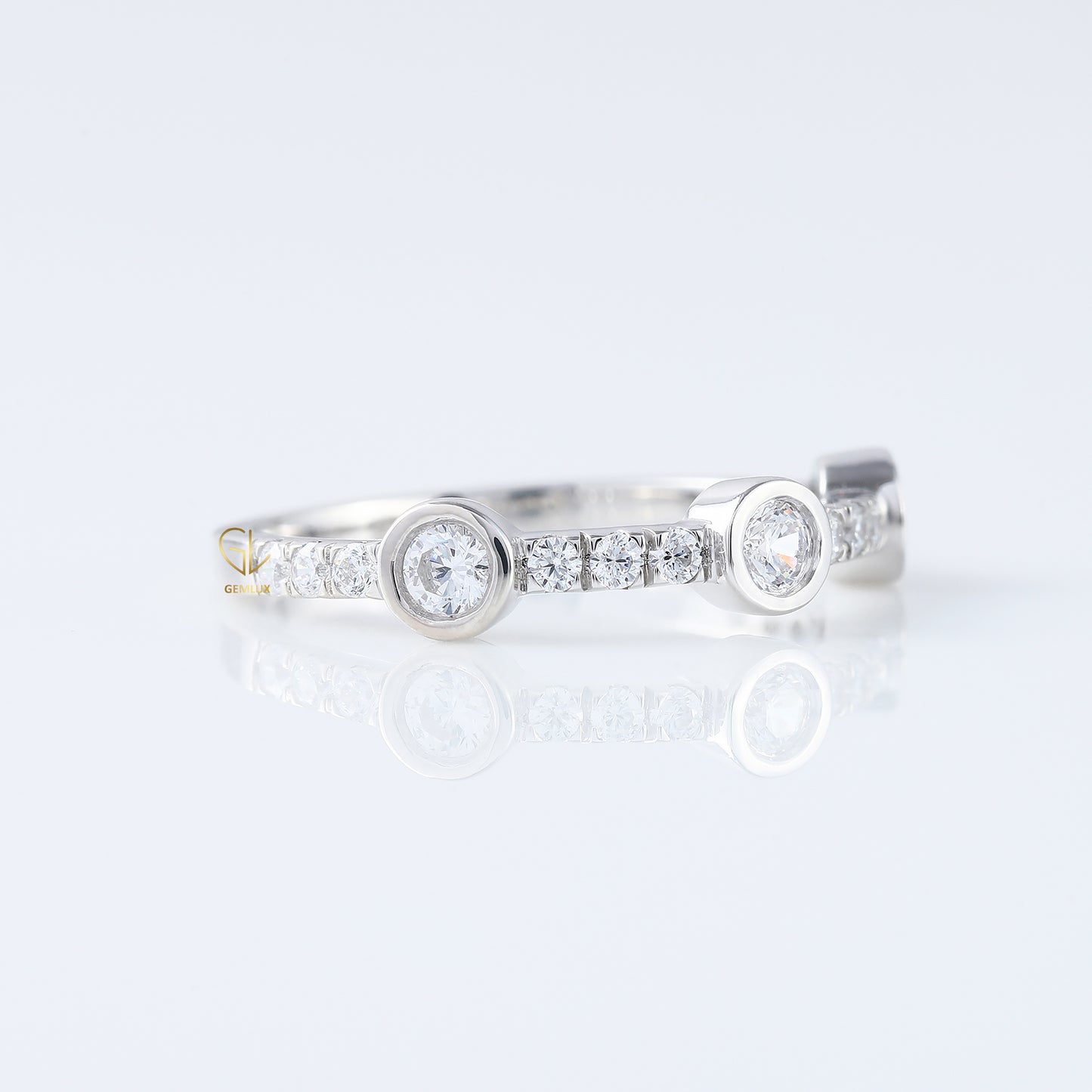 Bubble Style Three Stone Round Moissanite Bezel Set Eternity Band