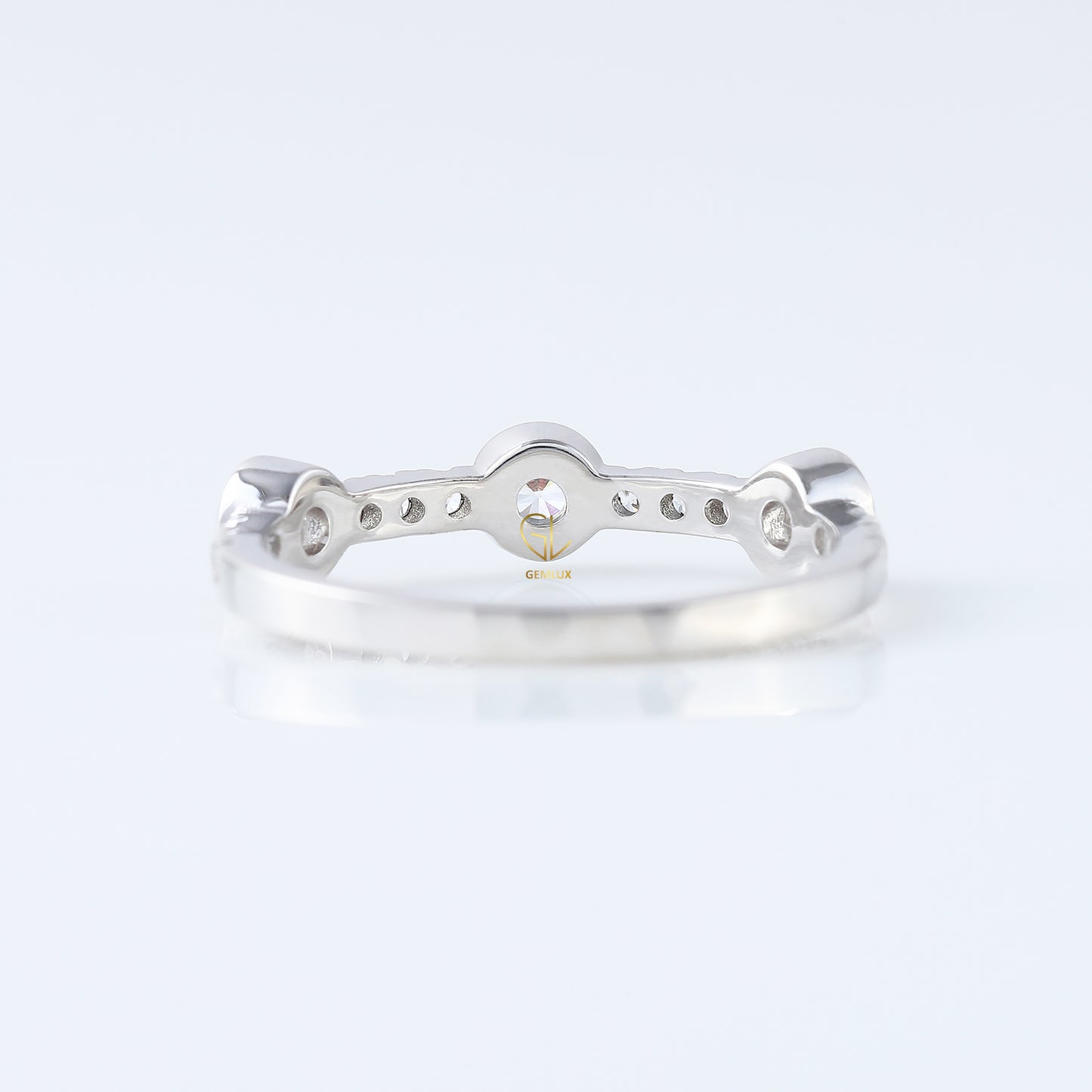 Bubble Style Three Stone Round Moissanite Bezel Set Eternity Band