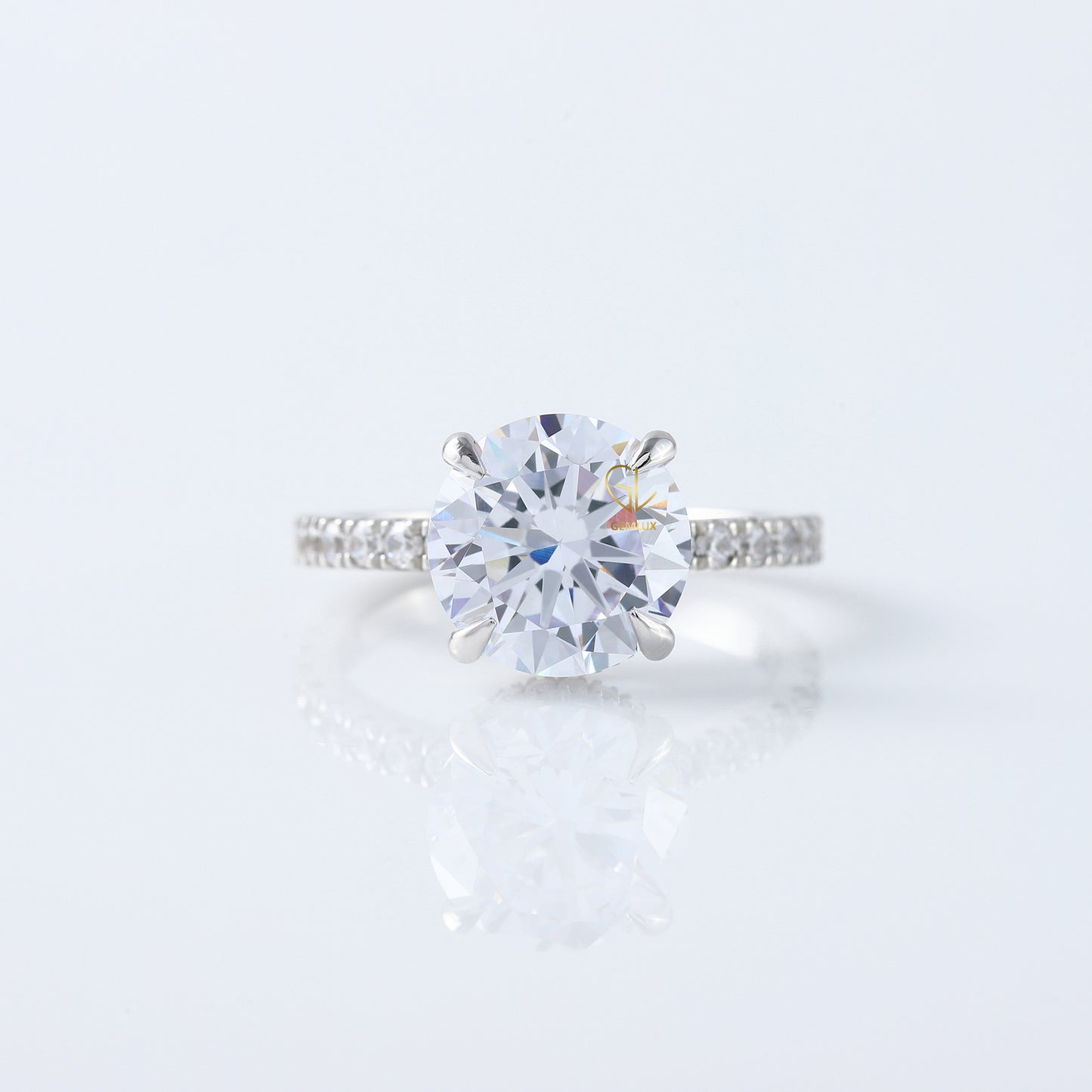 Round Cut Moissanite Diamond Solitaire With Accent Engagement Ring