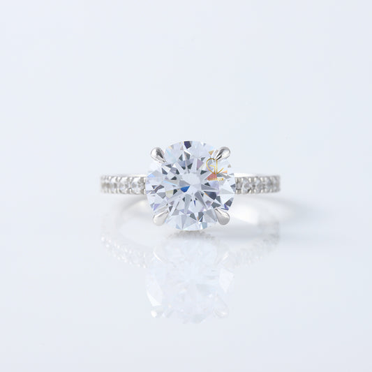 Round Cut Moissanite Diamond Solitaire With Accent Engagement Ring