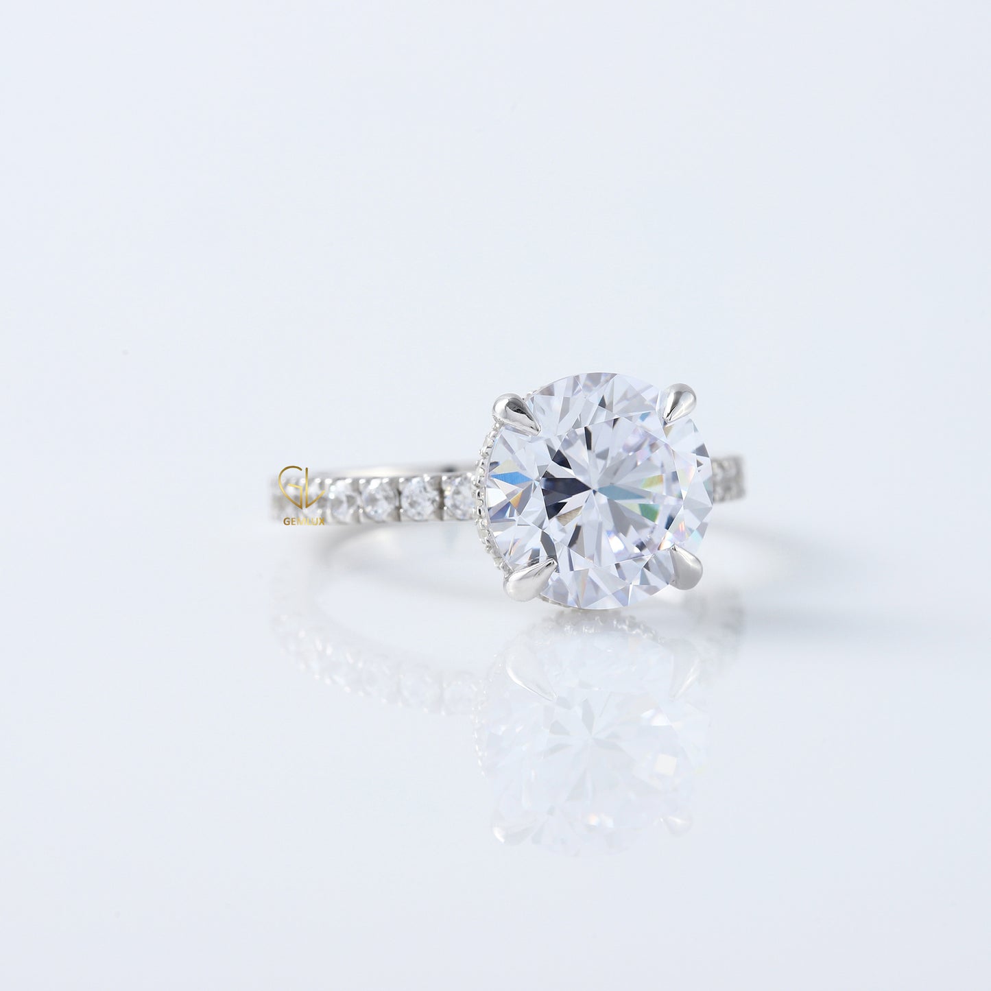 Round Cut Moissanite Diamond Solitaire With Accent Engagement Ring