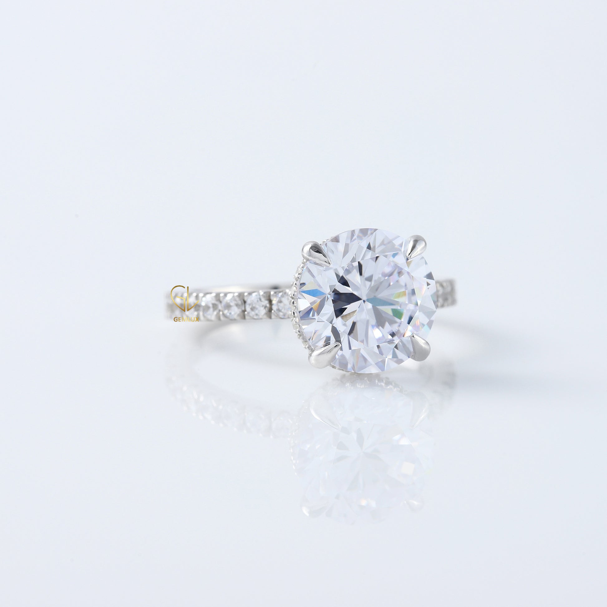 Round Cut Moissanite Diamond Solitaire With Accent Engagement Ring