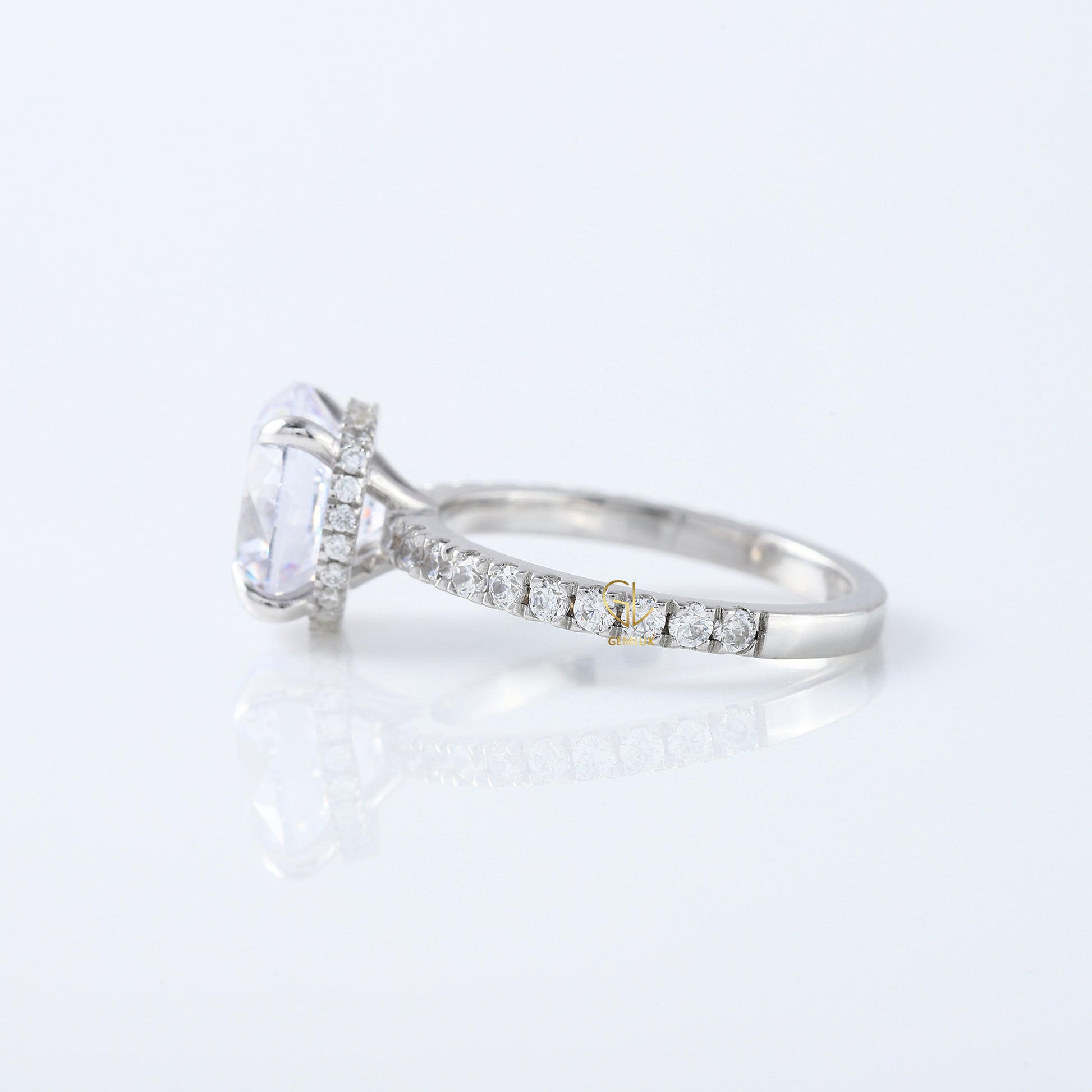 Round Cut Moissanite Diamond Solitaire With Accent Engagement Ring
