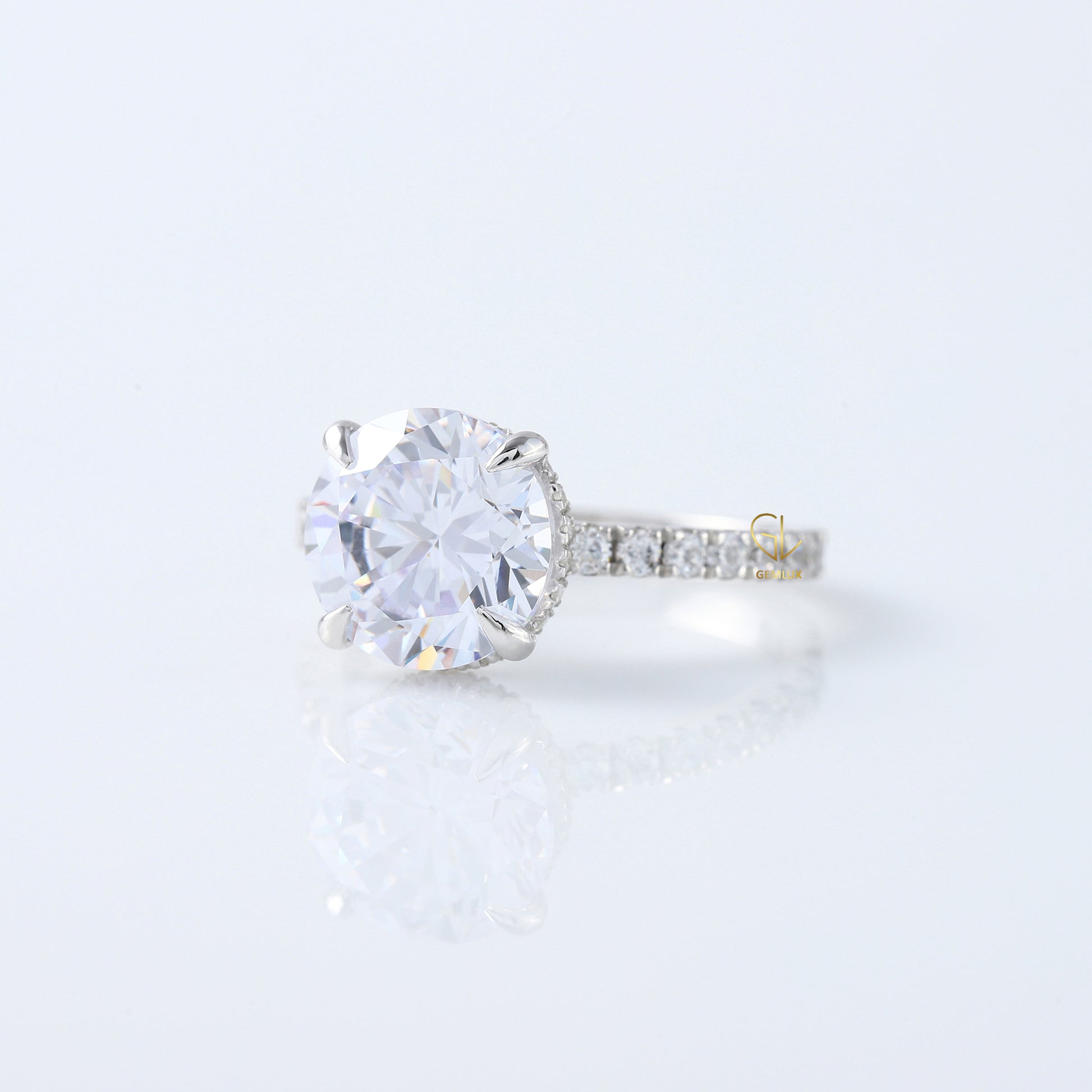 Round Cut Moissanite Diamond Solitaire With Accent Engagement Ring