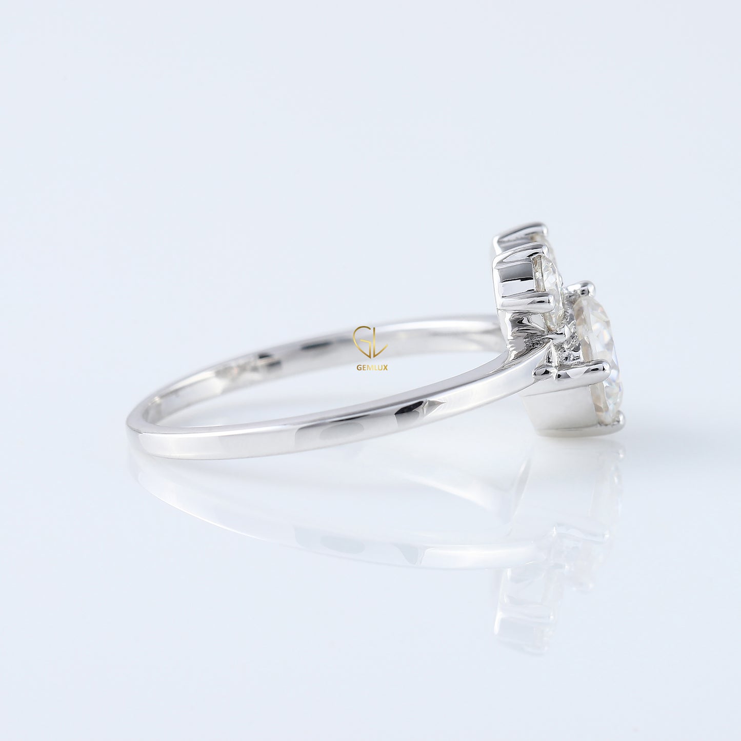 Three Stone Round Cut Lab Grown Mouse Ears Ring