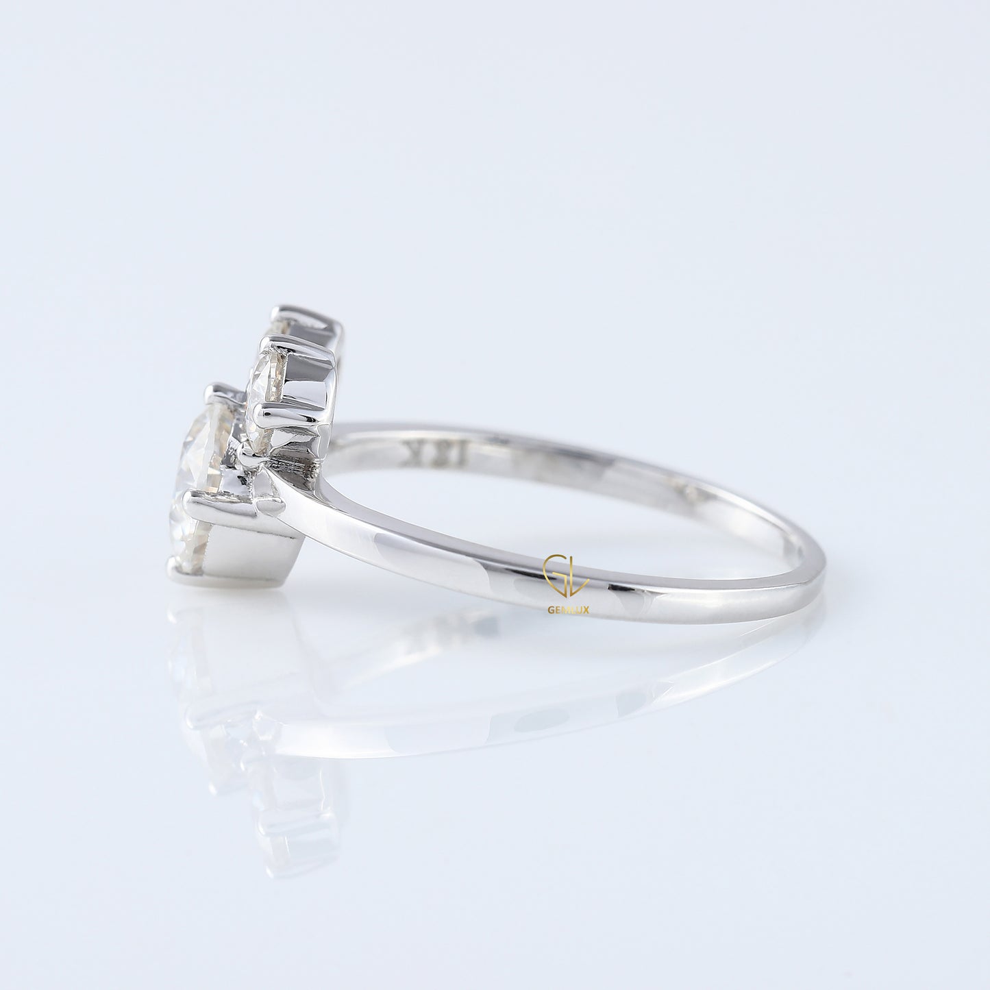 Three Stone Round Cut Lab Grown Mouse Ears Ring
