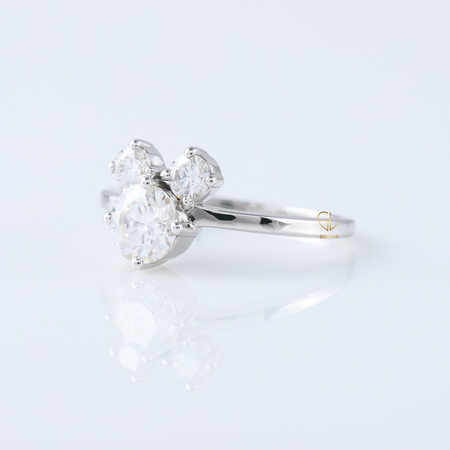 Three Stone Round Cut Lab Grown Mouse Ears Ring