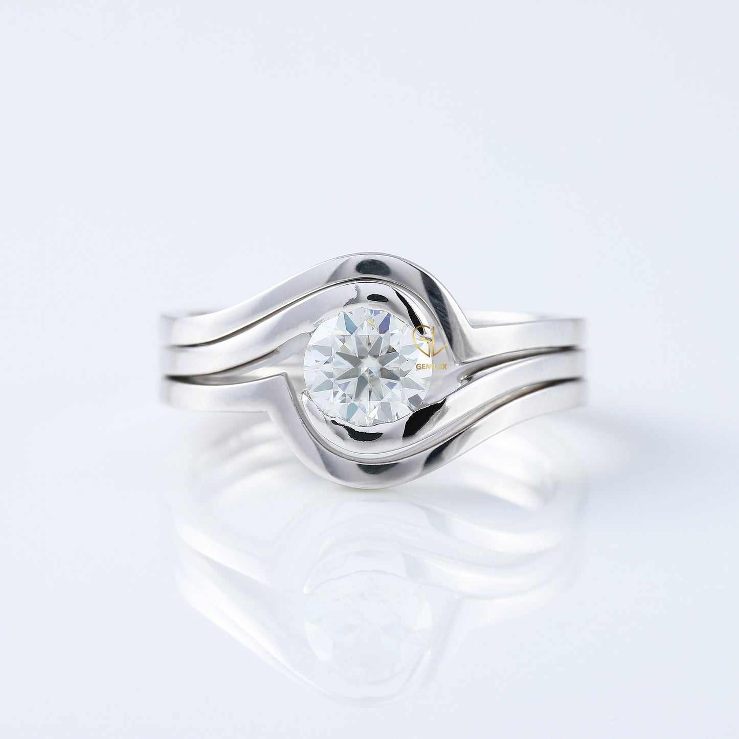 1 ct Round Cut Lab Grown Diamond Solitaire Bypass Trio Ring Set