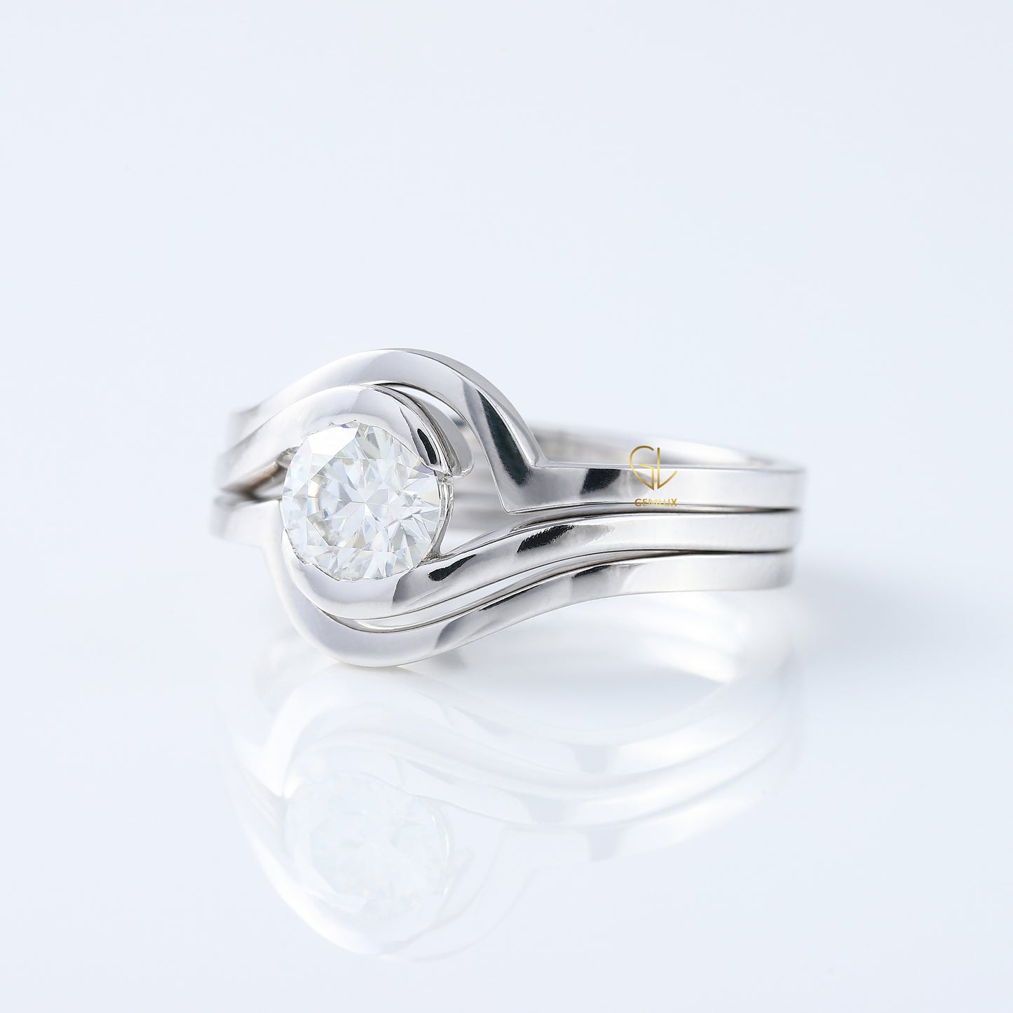 1 ct Round Cut Lab Grown Diamond Solitaire Bypass Trio Ring Set