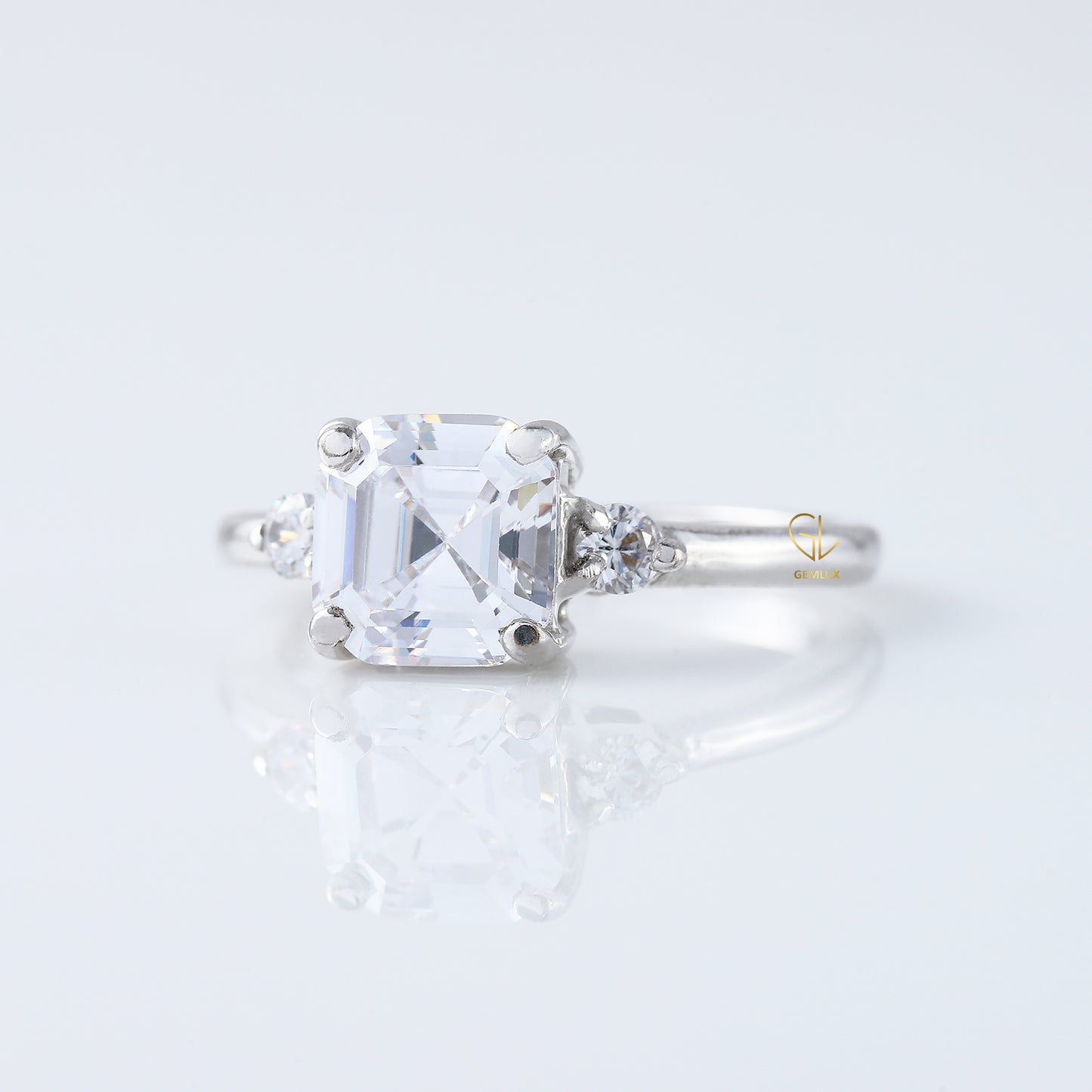 Trilogy 1.5 Ct Asscher Cut Lab Grown Three Stone Engagement Ring