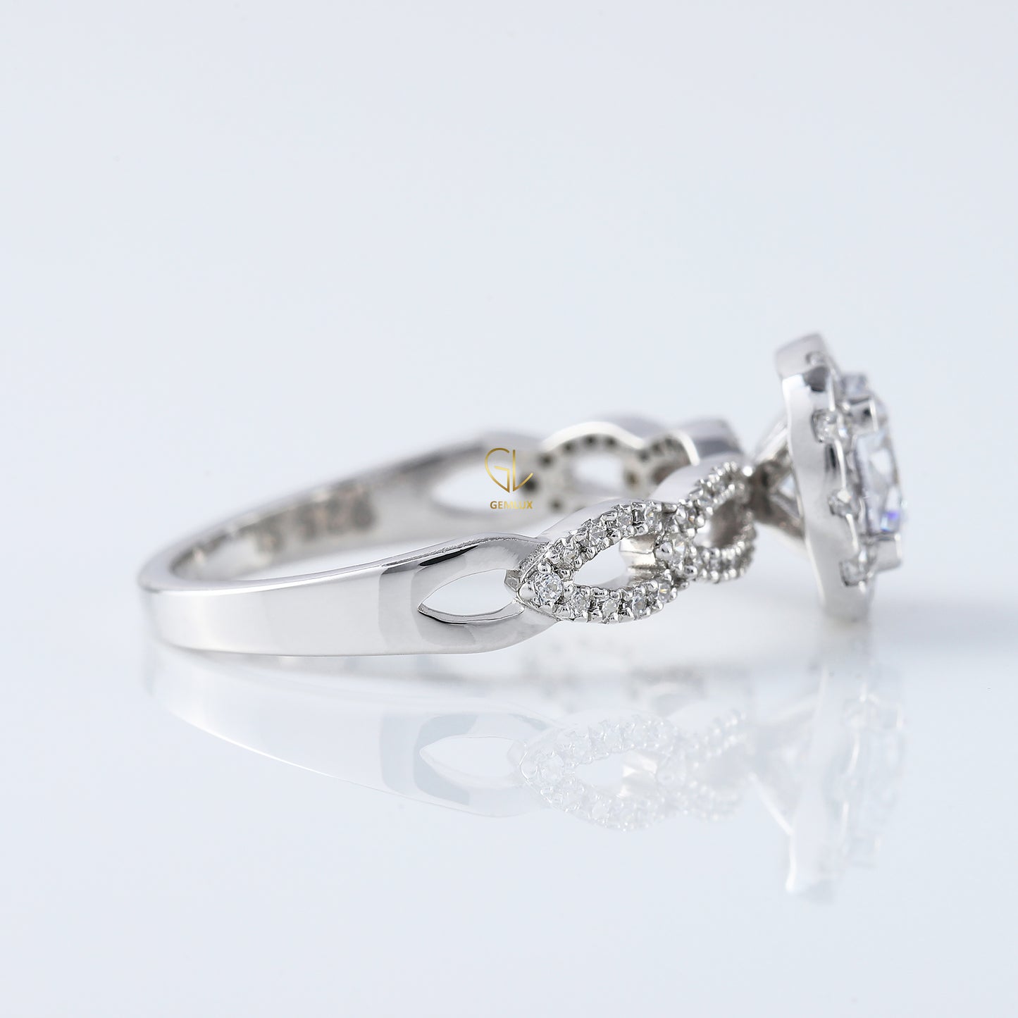 Twisted Round Moissanite Halo Infinity Shank Engagement Ring