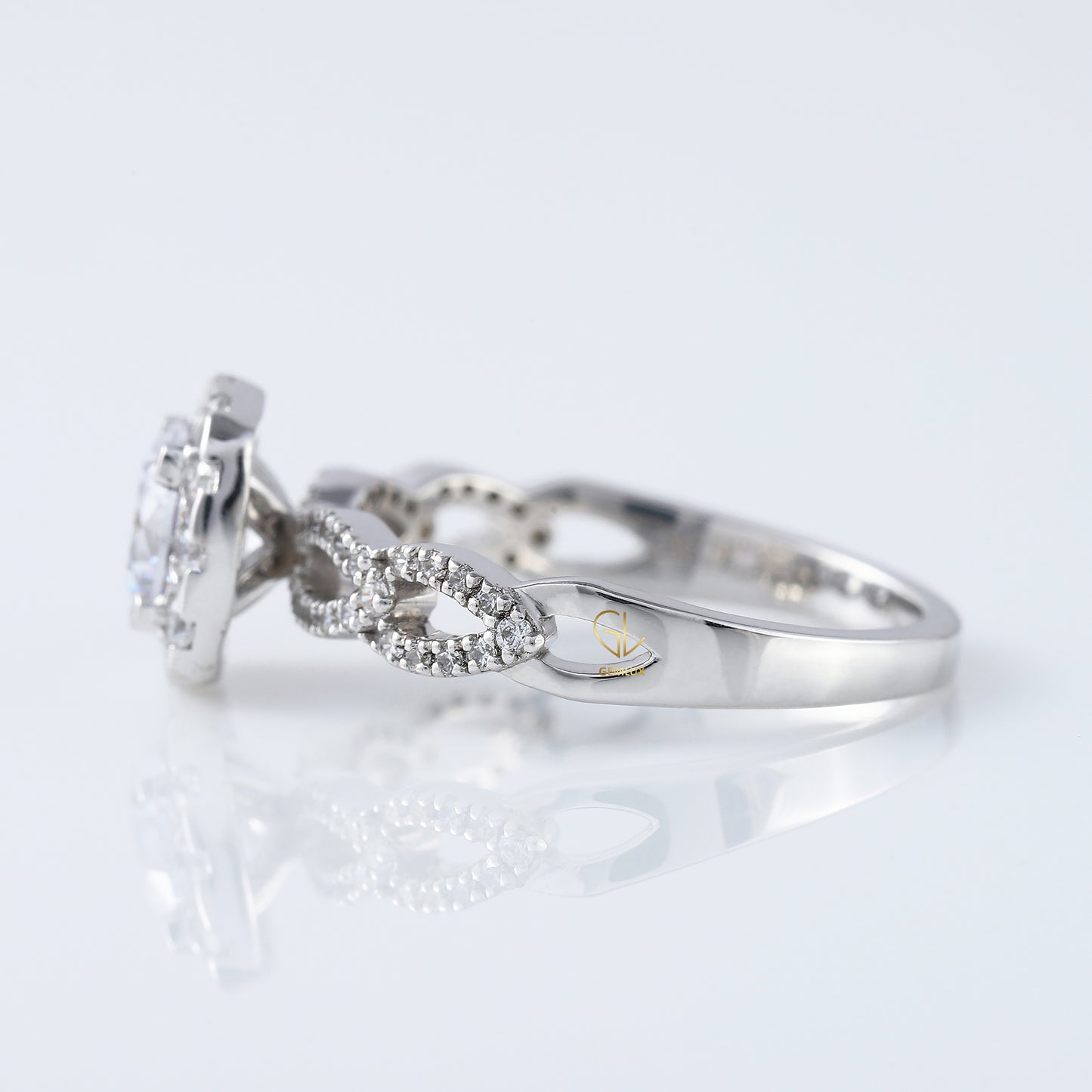 Twisted Round Moissanite Halo Infinity Shank Engagement Ring