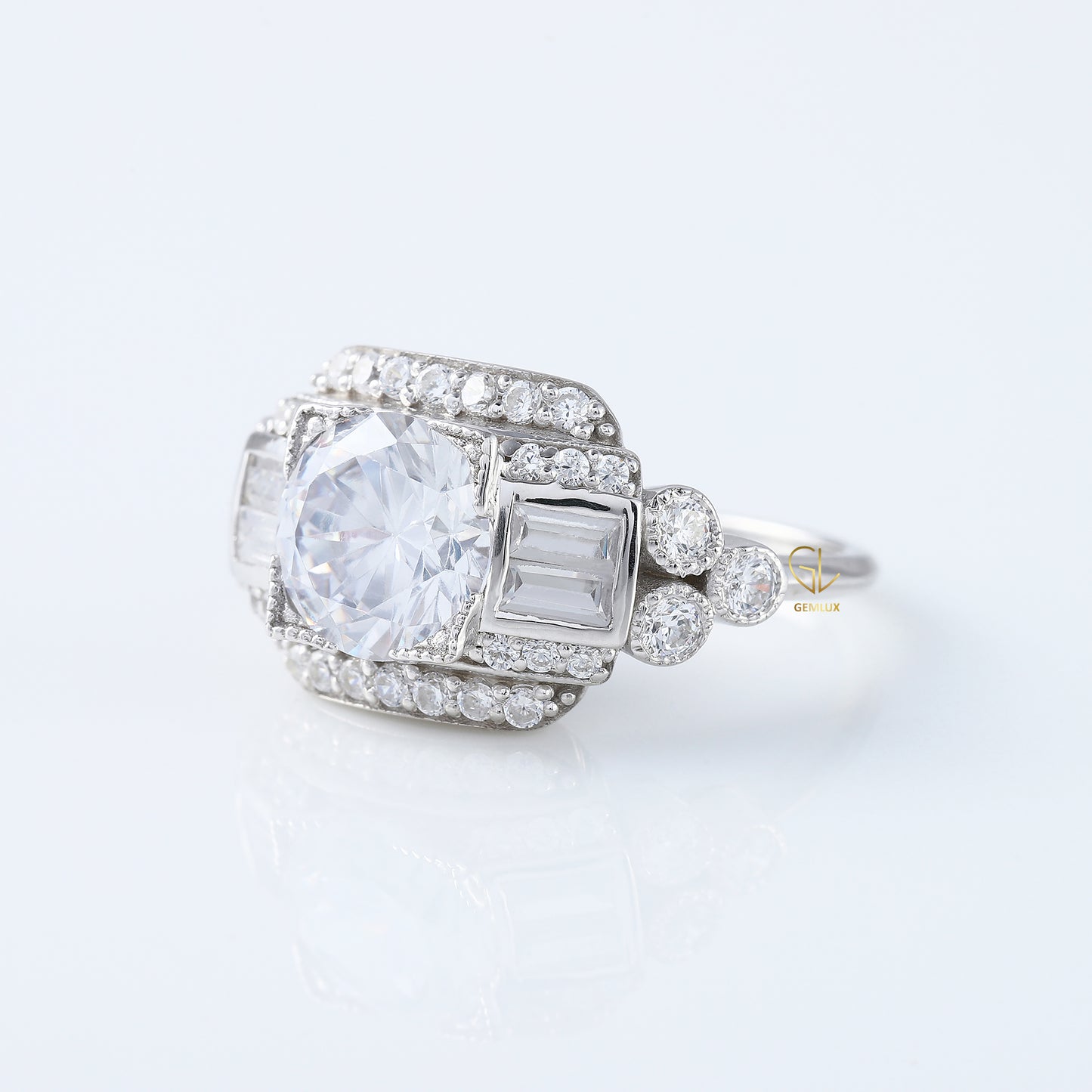 Vintage Art Deco Round Moissanite Diamond Antique Ring