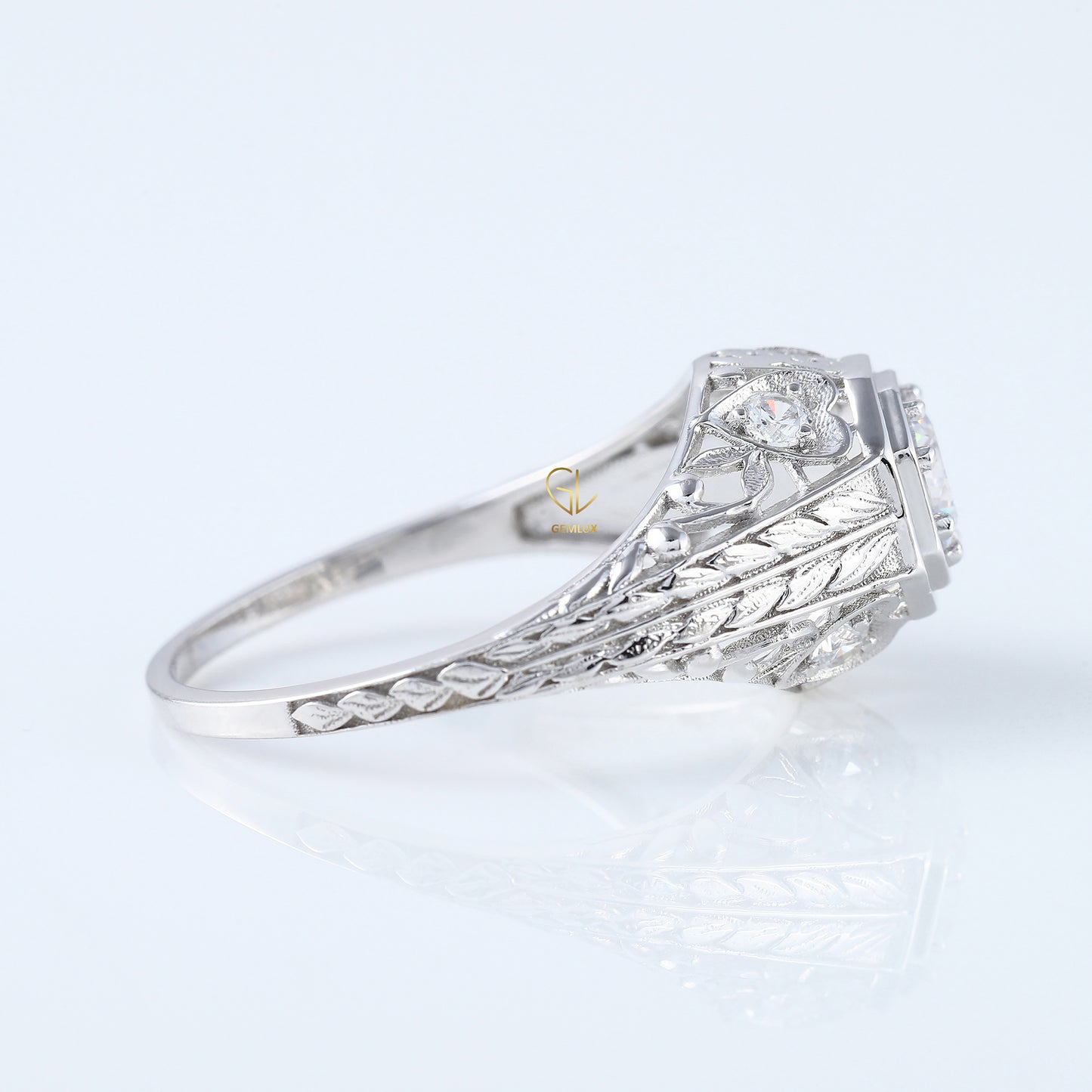 Edwardian Round Moissanite Filigree Vintage Inspired Ring
