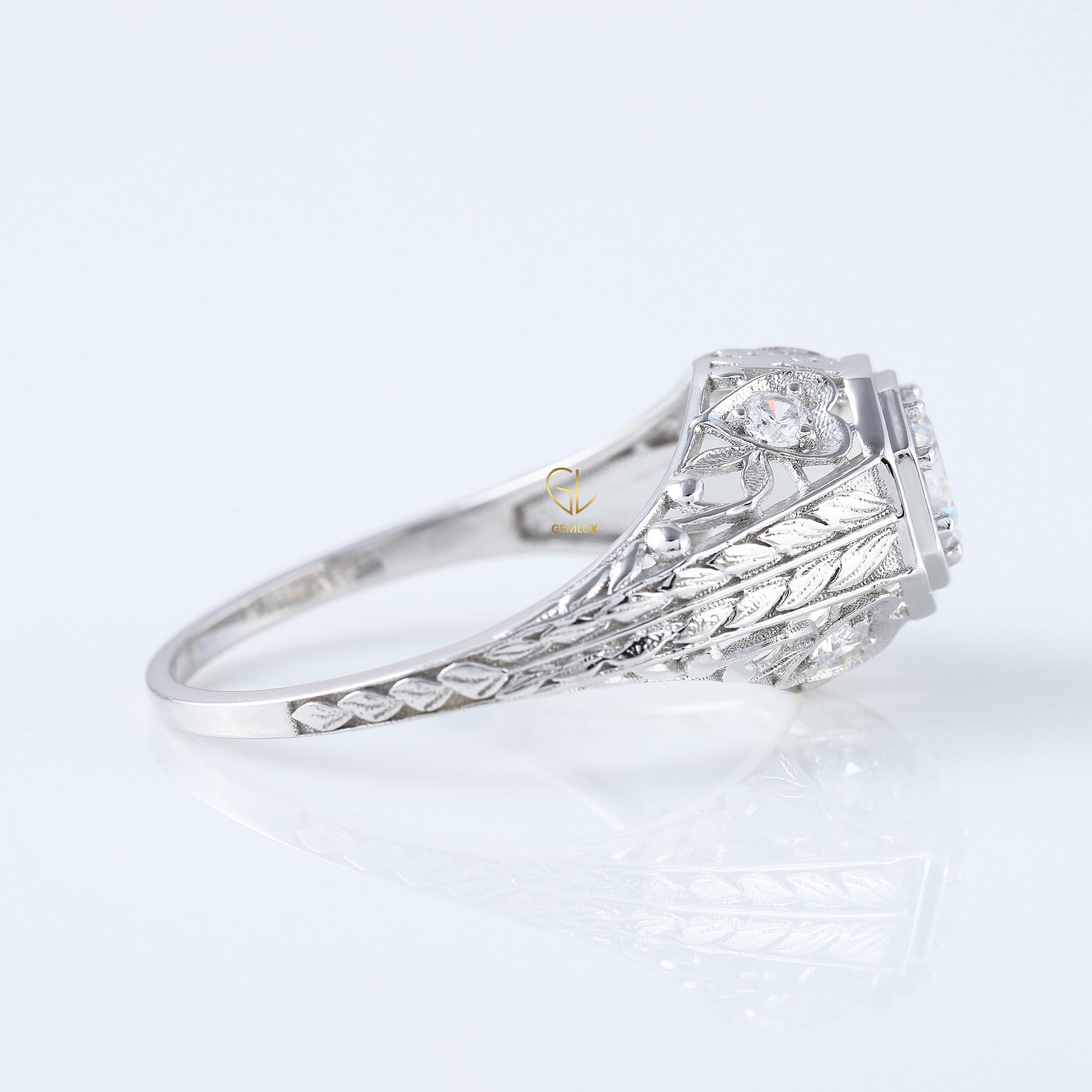 Edwardian Round Moissanite Filigree Vintage Inspired Ring