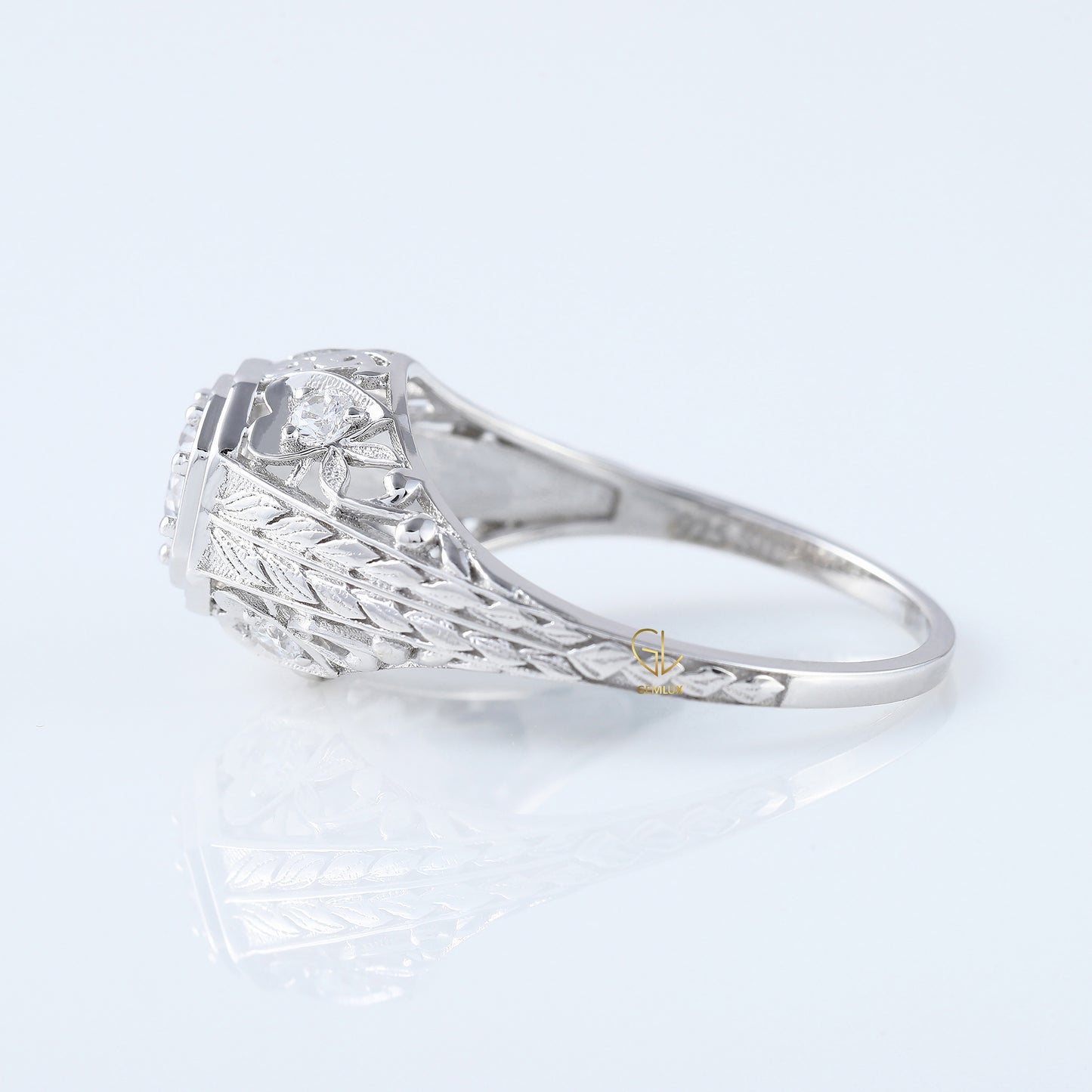 Edwardian Round Moissanite Filigree Vintage Inspired Ring