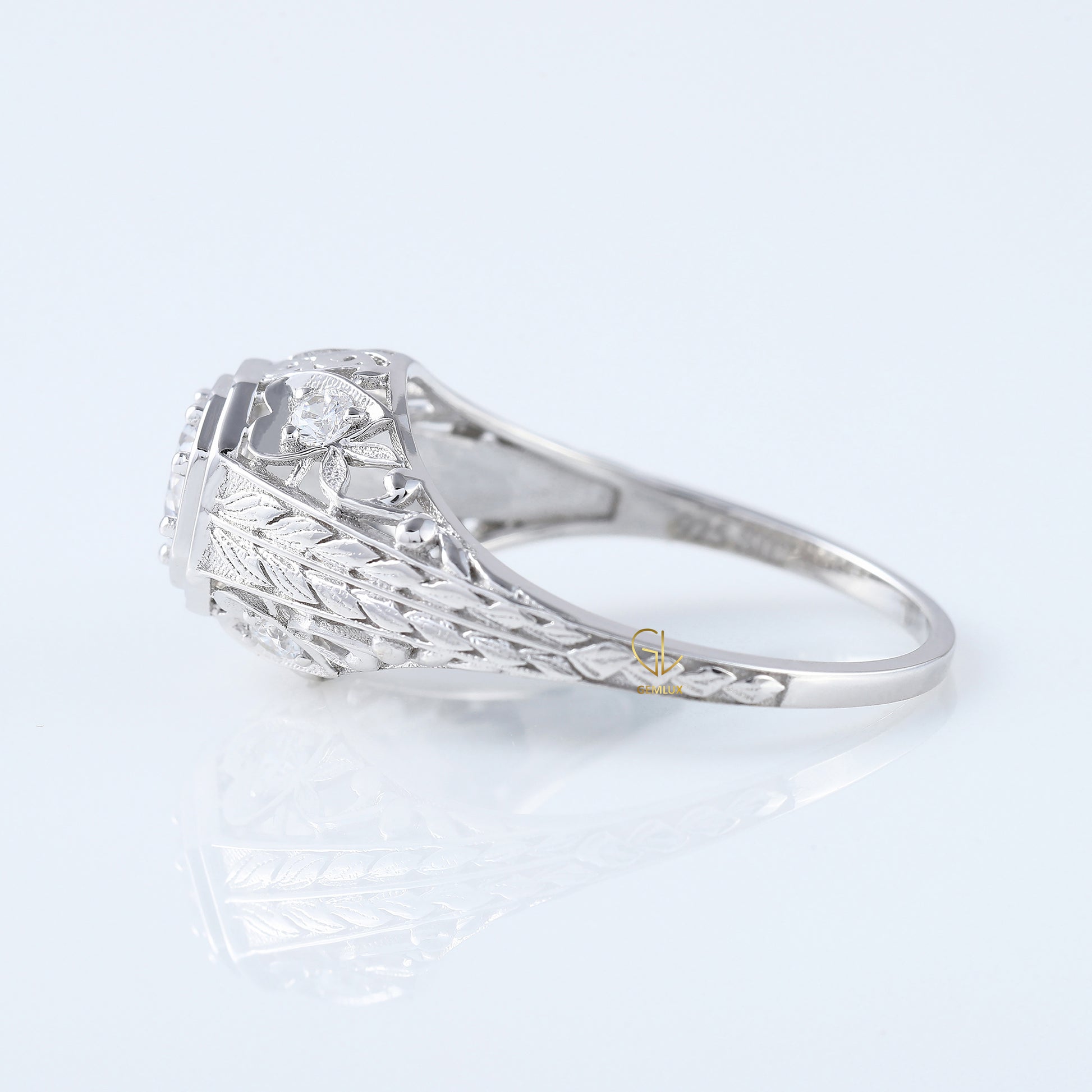 Edwardian Round Moissanite Filigree Vintage Inspired Ring