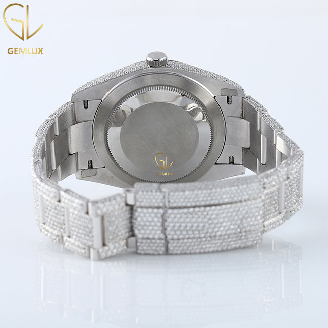 Iced Out VVS Moissanite Diamond Blue Dial Auto Date Hiphop Watch