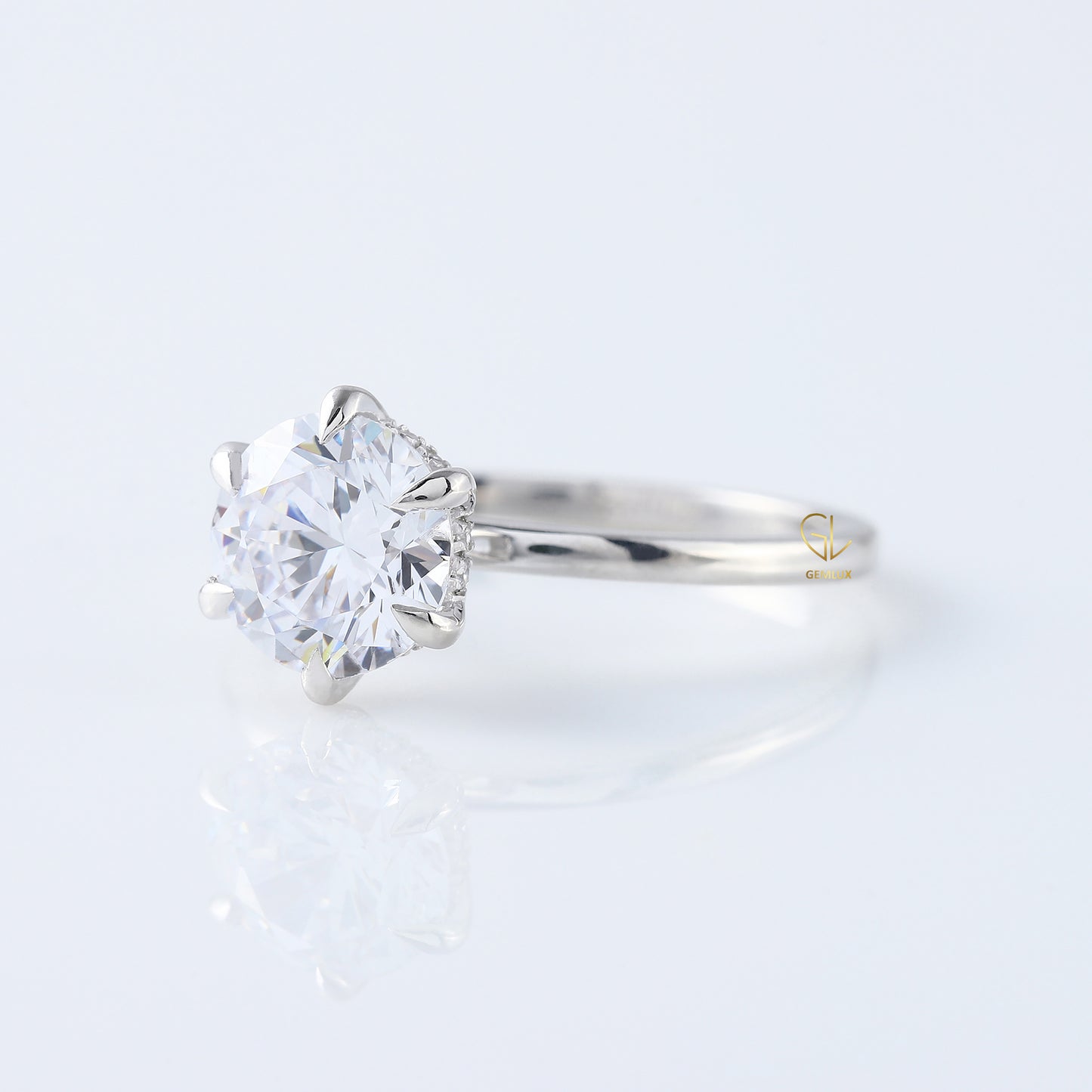 Round Moissanite Diamond Hidden Halo Solitaire Ring