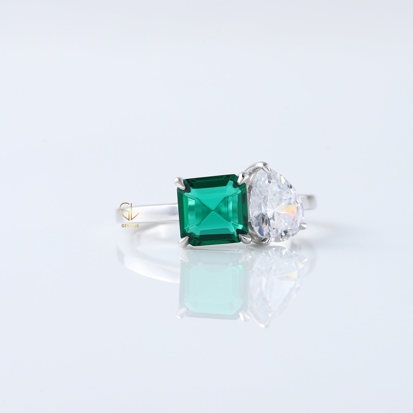 Asscher & Pear Cut Lab Grown Diamond Toi Et Moi Ring, Two Stone Engagement Ring