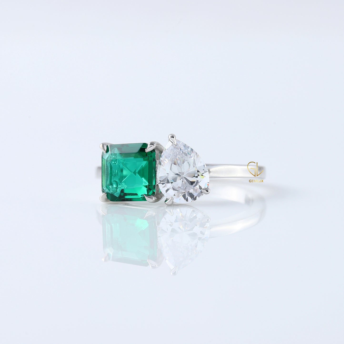 Asscher & Pear Cut Lab Grown Diamond Toi Et Moi Ring, Two Stone Engagement Ring