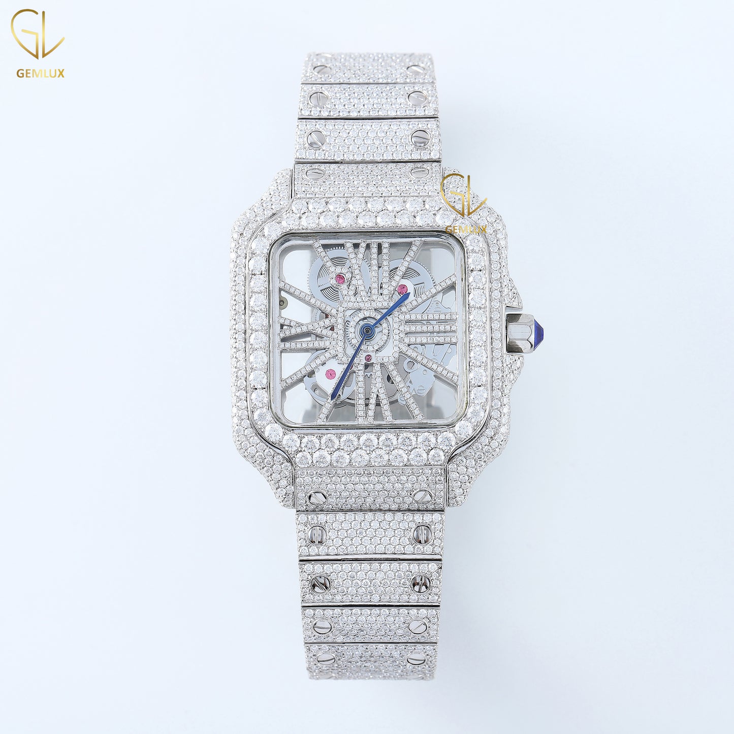 Square Dial Skeleton Iced Out Lab Grown Diamond Watch