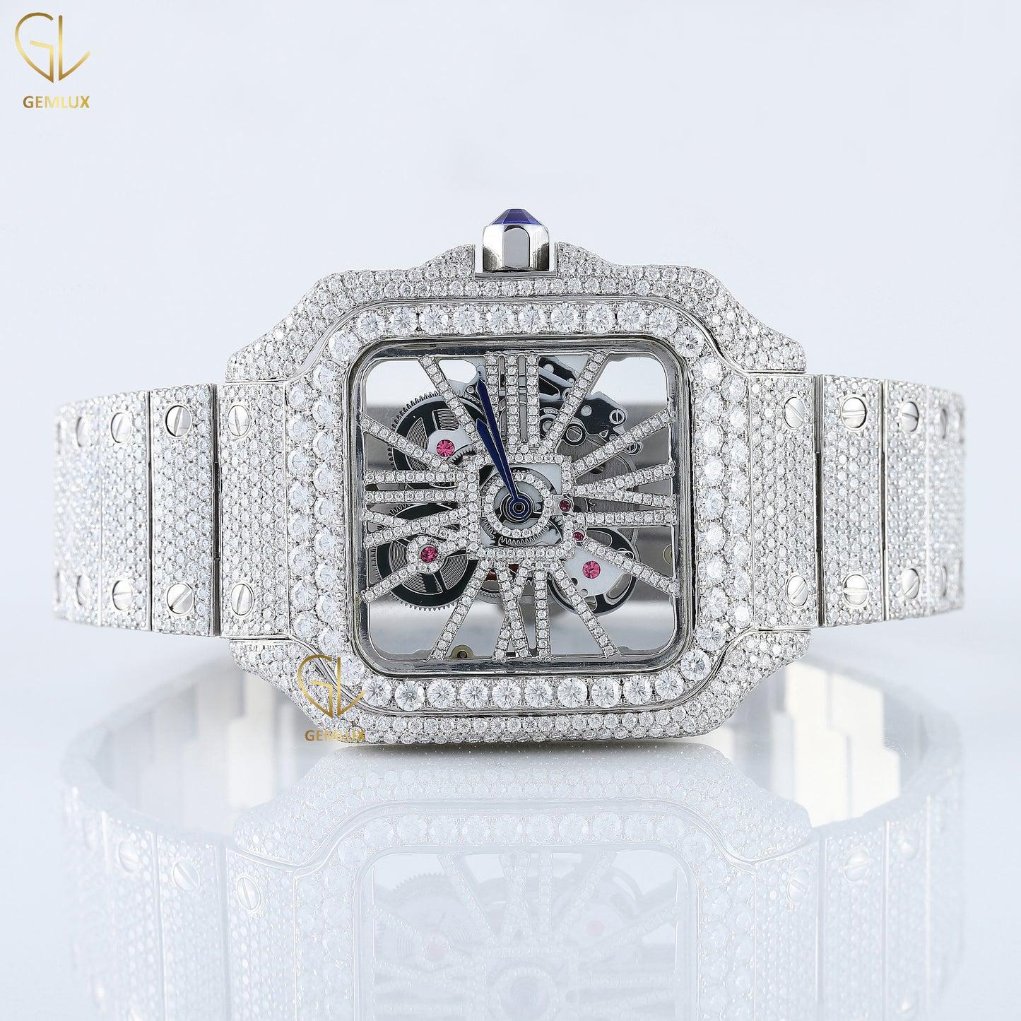 Square Dial Skeleton Iced Out Lab Grown Diamond Watch